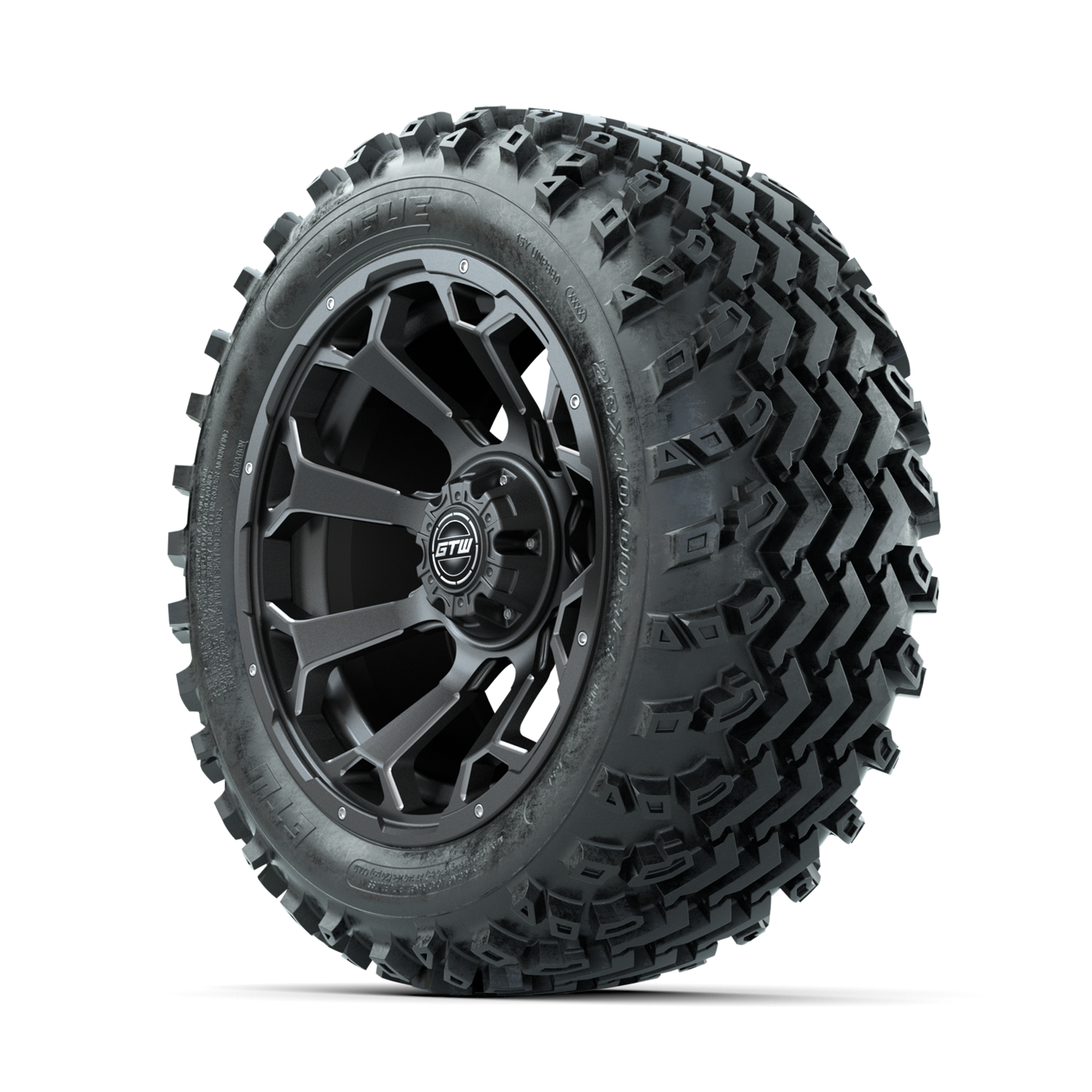 GTW Raven Ball Milled/Matte Grey 14 in Wheels with 23x10.00-14 Rogue All Terrain Tires Full Set