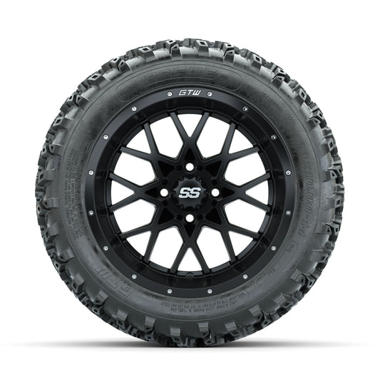 GTW Vortex Matte Black 14 in Wheels with 23x10.00-14 Rogue All Terrain Tires Full Set