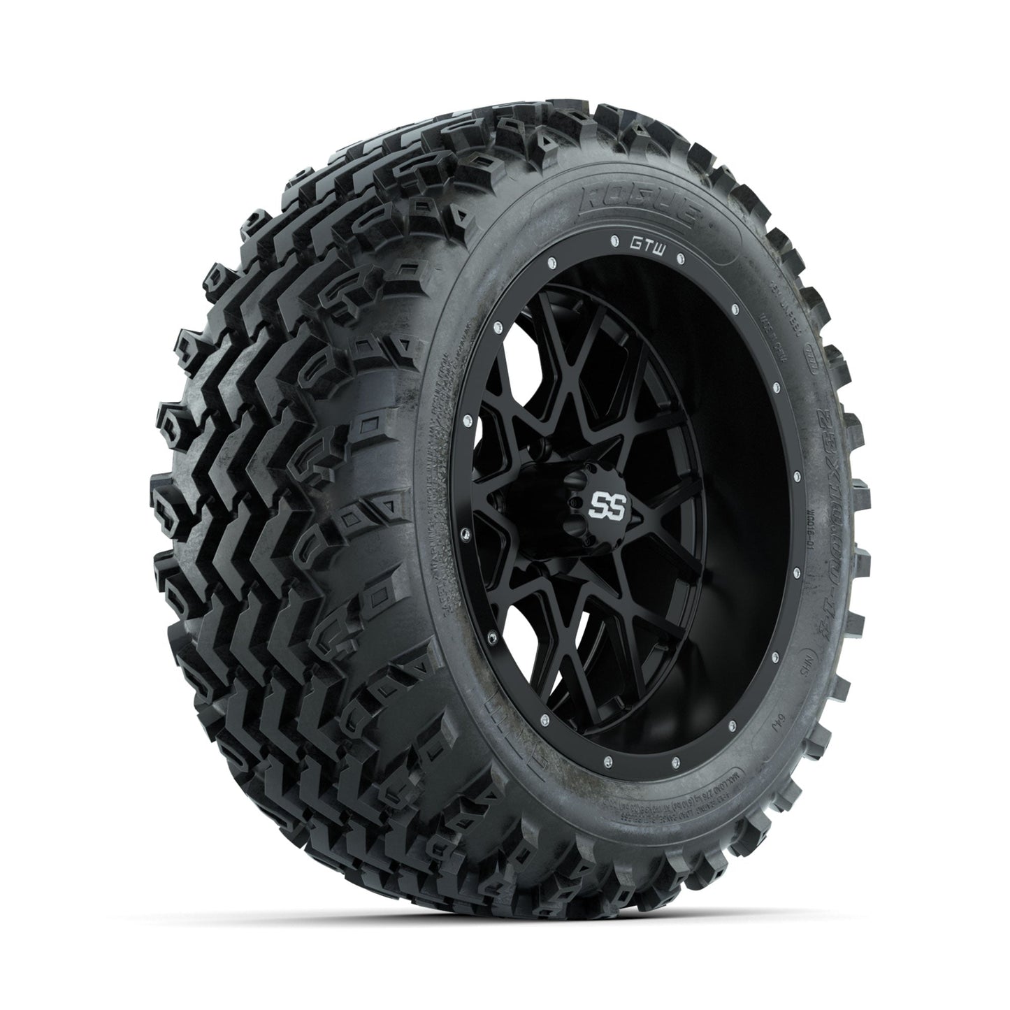 GTW Vortex Matte Black 14 in Wheels with 23x10.00-14 Rogue All Terrain Tires Full Set