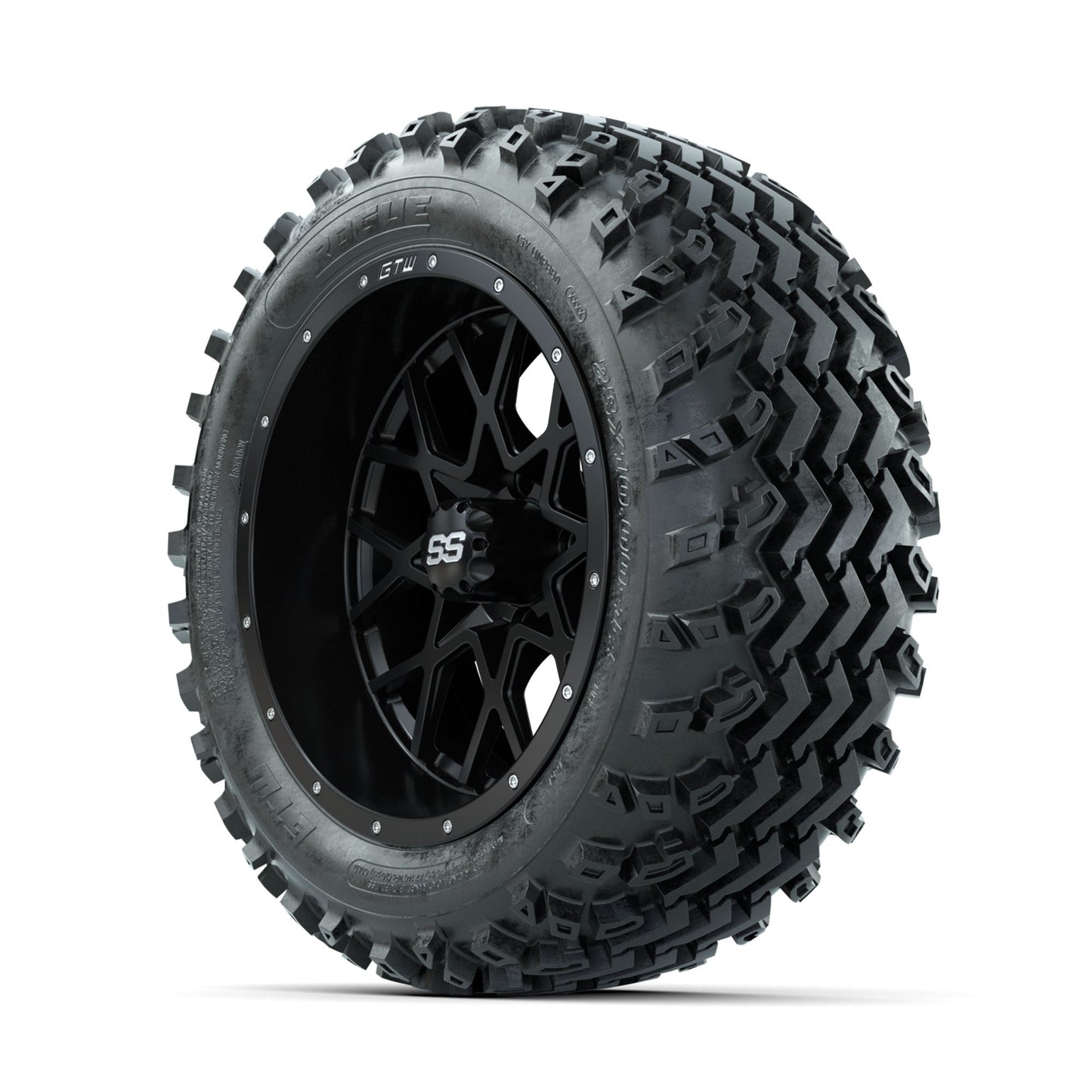 GTW Vortex Matte Black 14 in Wheels with 23x10.00-14 Rogue All Terrain Tires Full Set