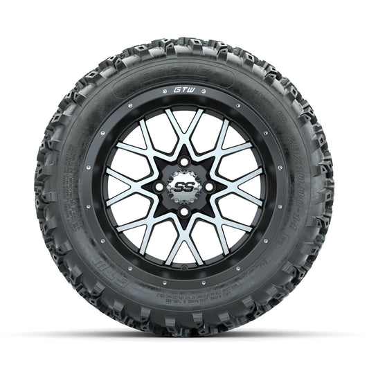 GTW Vortex Machined/Matte Grey 14 in Wheels with 23x10.00-14 Rogue All Terrain Tires Full Set