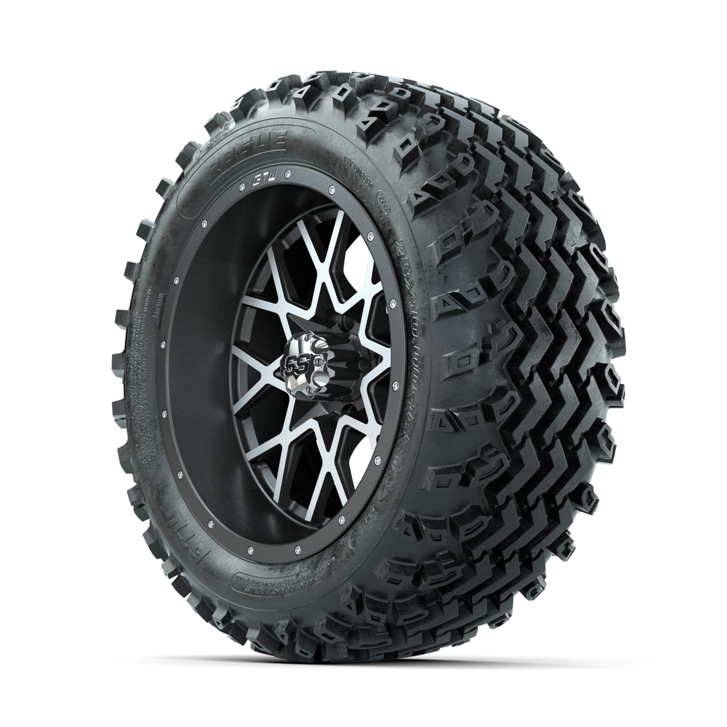 GTW Vortex Machined/Matte Grey 14 in Wheels with 23x10.00-14 Rogue All Terrain Tires Full Set
