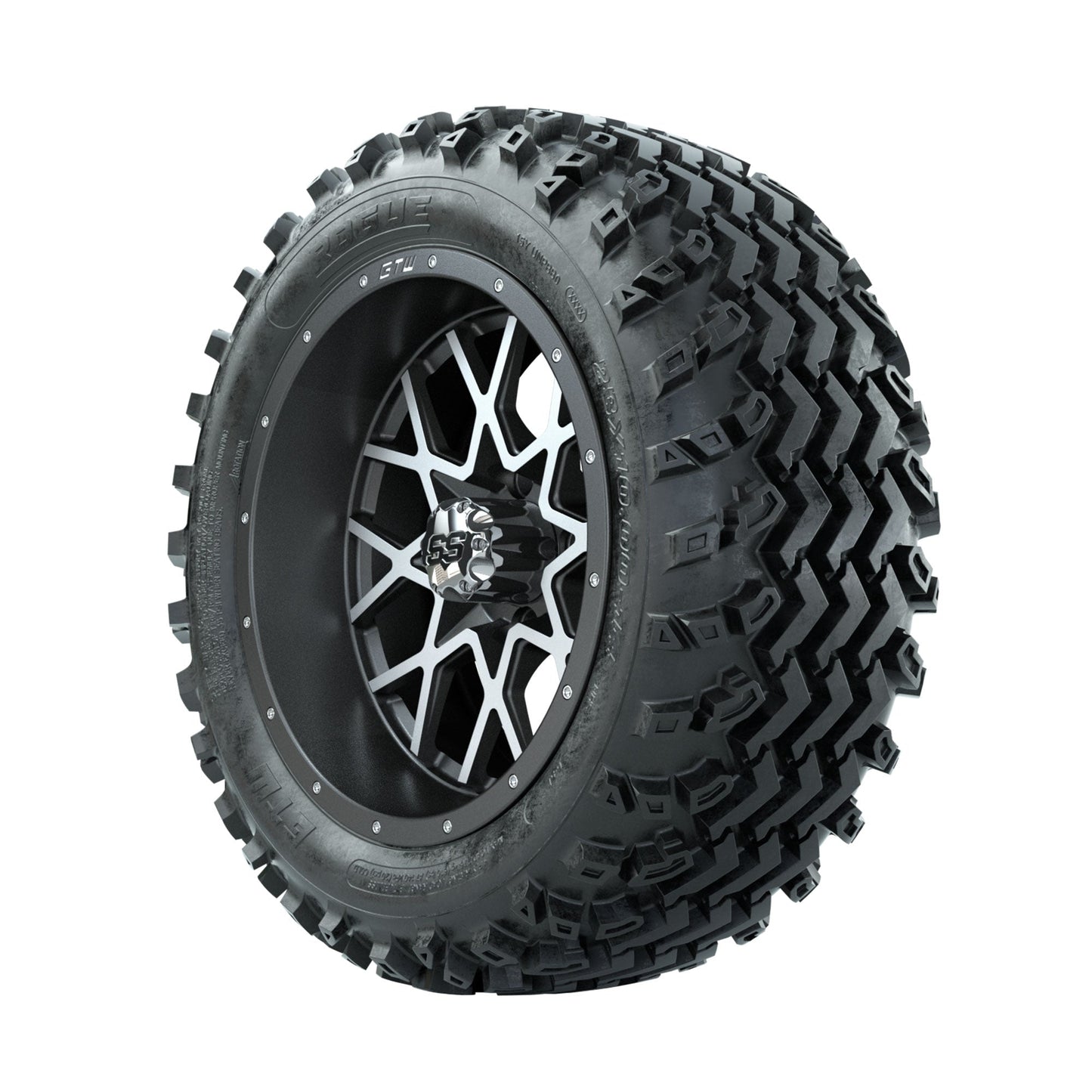 GTW Vortex Machined/Matte Grey 14 in Wheels with 23x10.00-14 Rogue All Terrain Tires Full Set