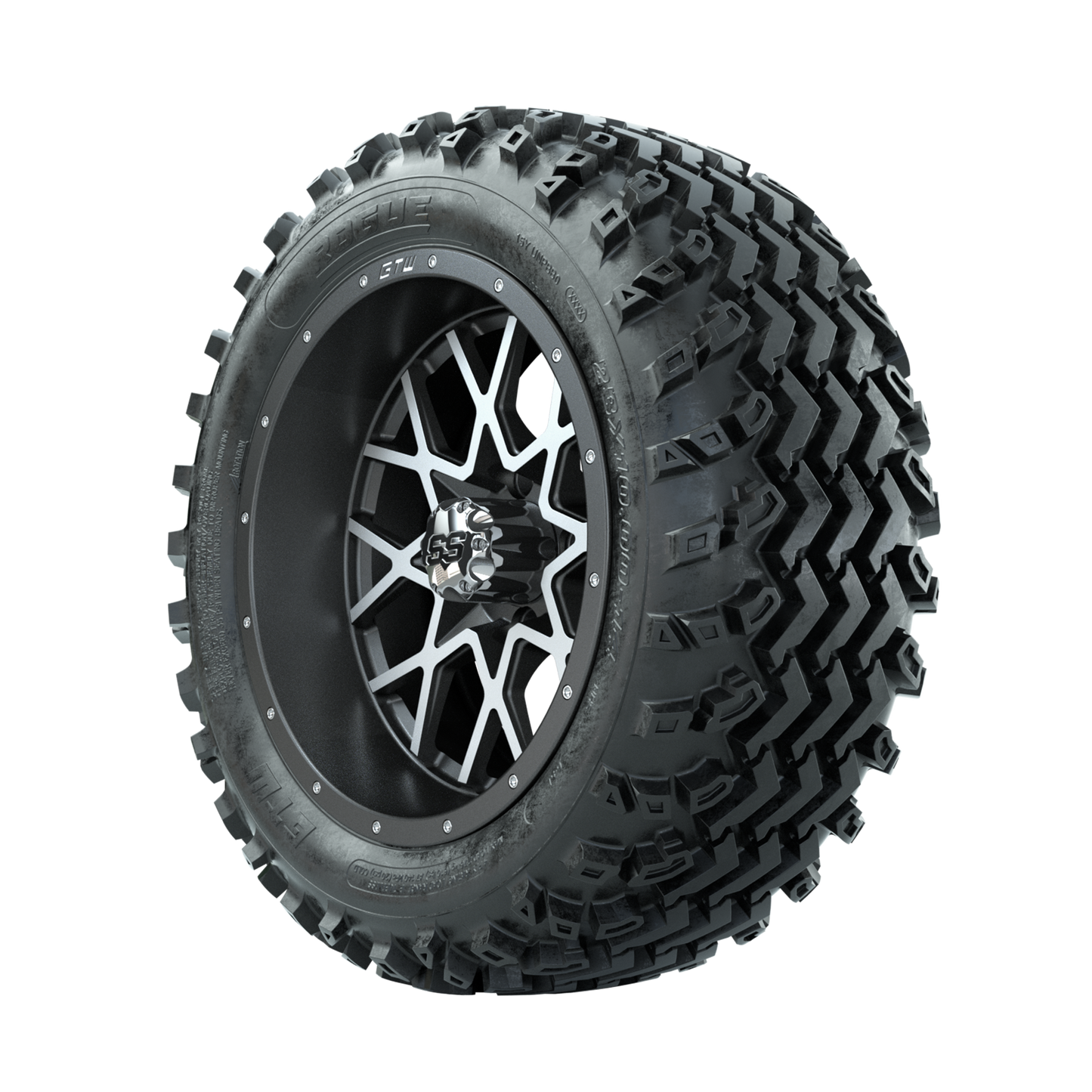 GTW Vortex Machined/Matte Grey 14 in Wheels with 23x10.00-14 Rogue All Terrain Tires Full Set
