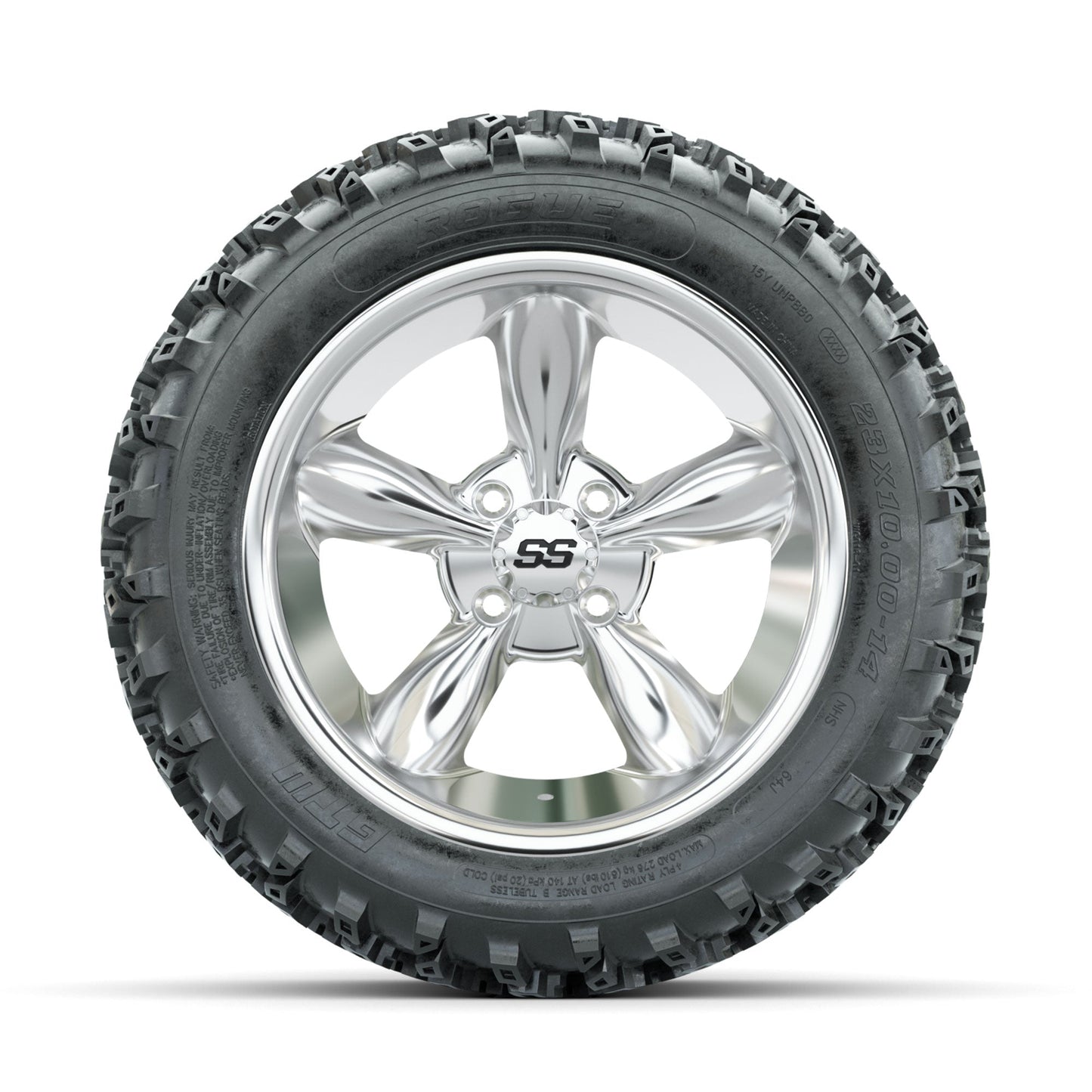 GTW Godfather Chrome 14 in Wheels with 23x10.00-14 Rogue All Terrain Tires Full Set
