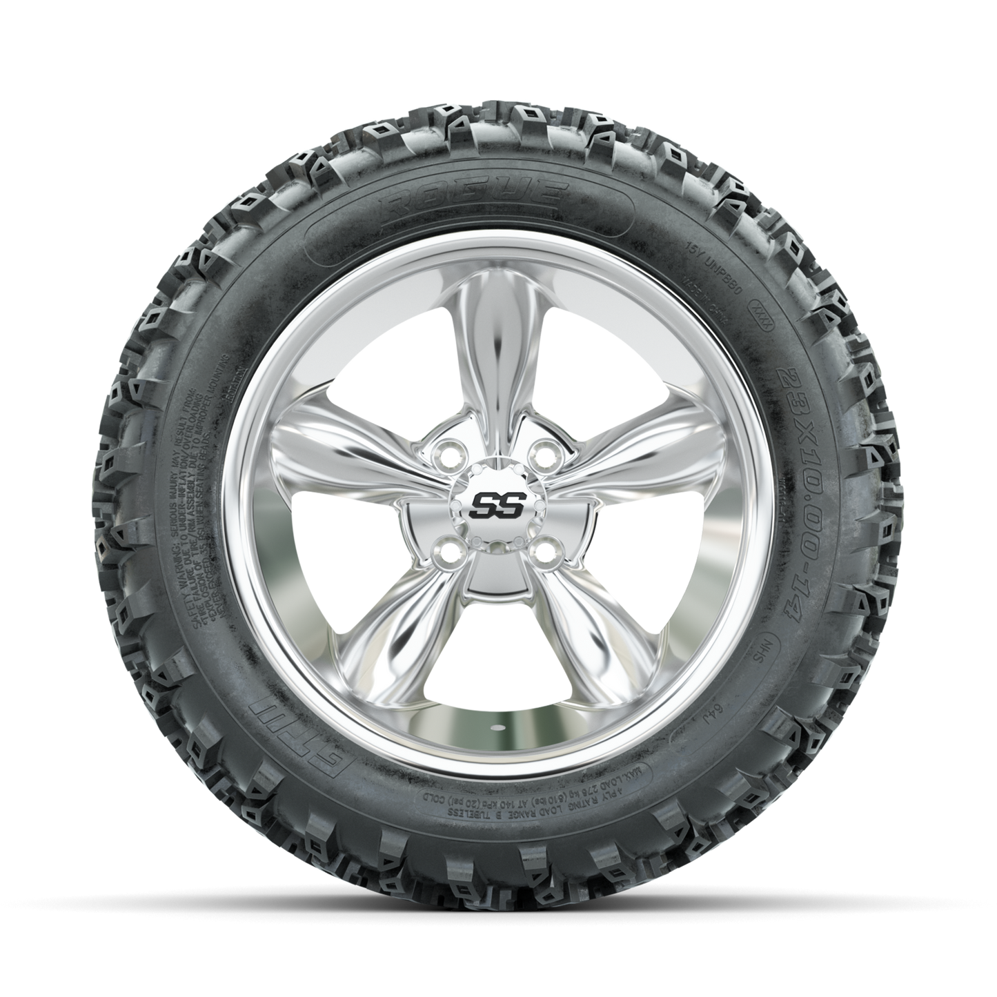 GTW Godfather Chrome 14 in Wheels with 23x10.00-14 Rogue All Terrain Tires Full Set