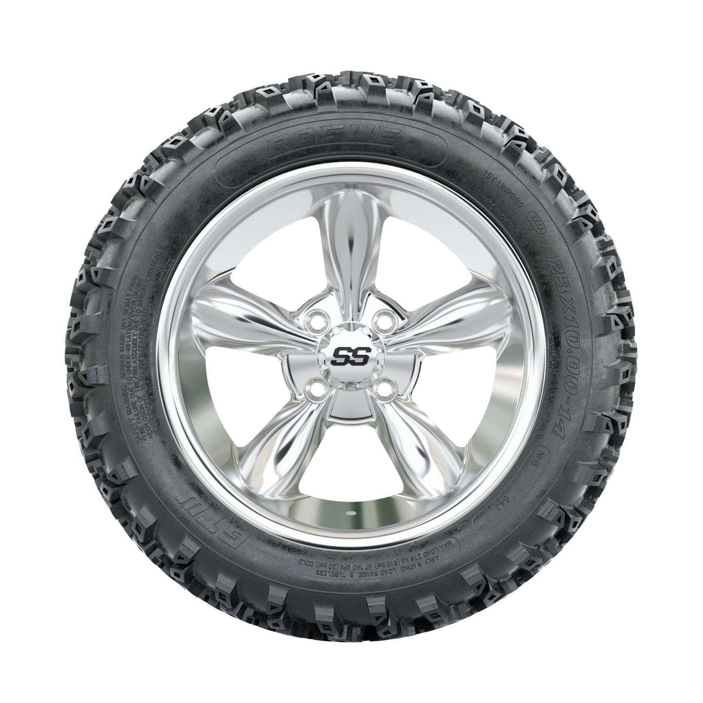 GTW Godfather Chrome 14 in Wheels with 23x10.00-14 Rogue All Terrain Tires Full Set