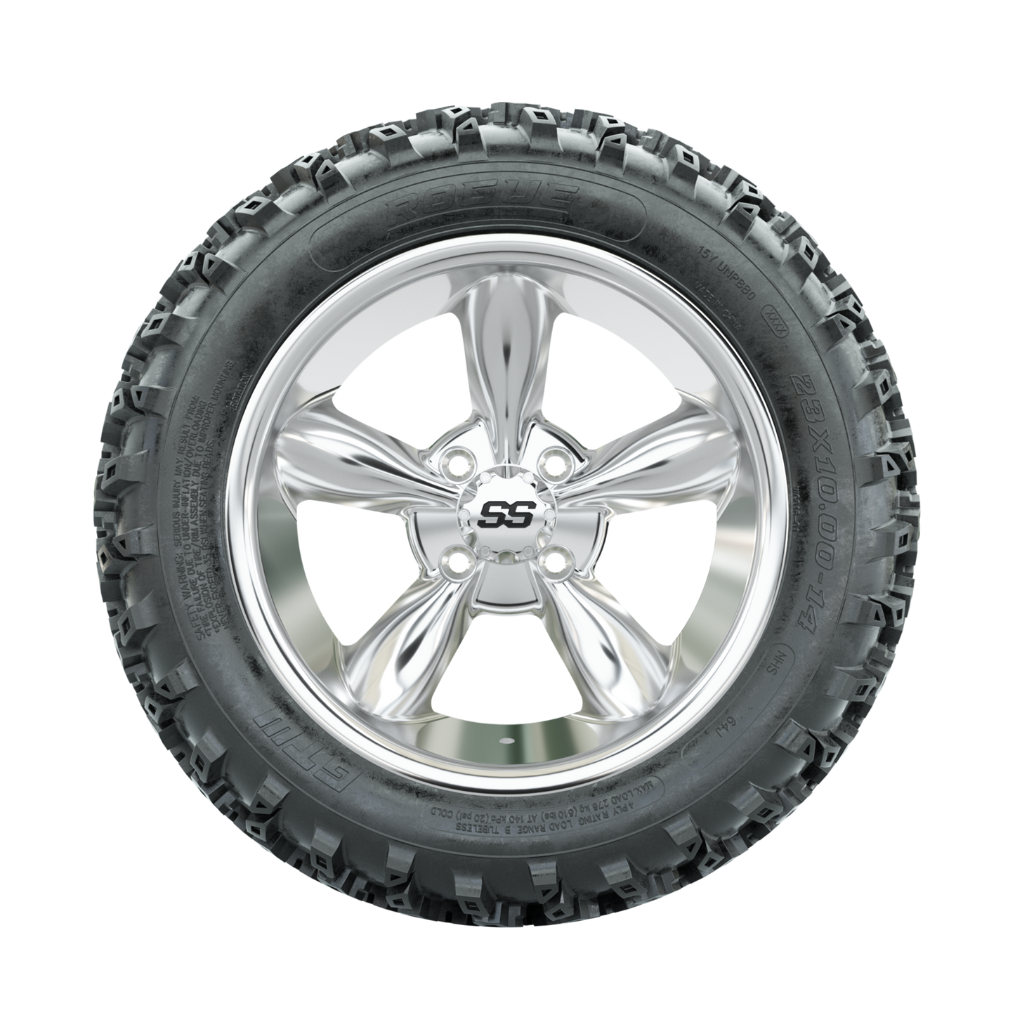 GTW Godfather Chrome 14 in Wheels with 23x10.00-14 Rogue All Terrain Tires Full Set
