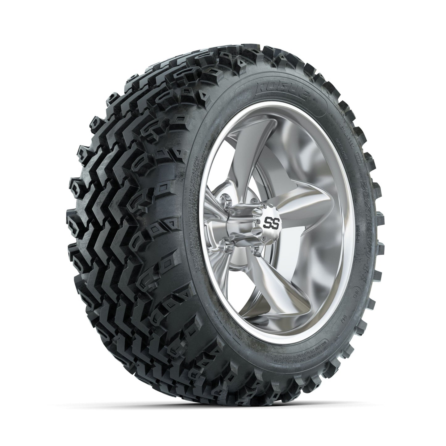 GTW Godfather Chrome 14 in Wheels with 23x10.00-14 Rogue All Terrain Tires Full Set
