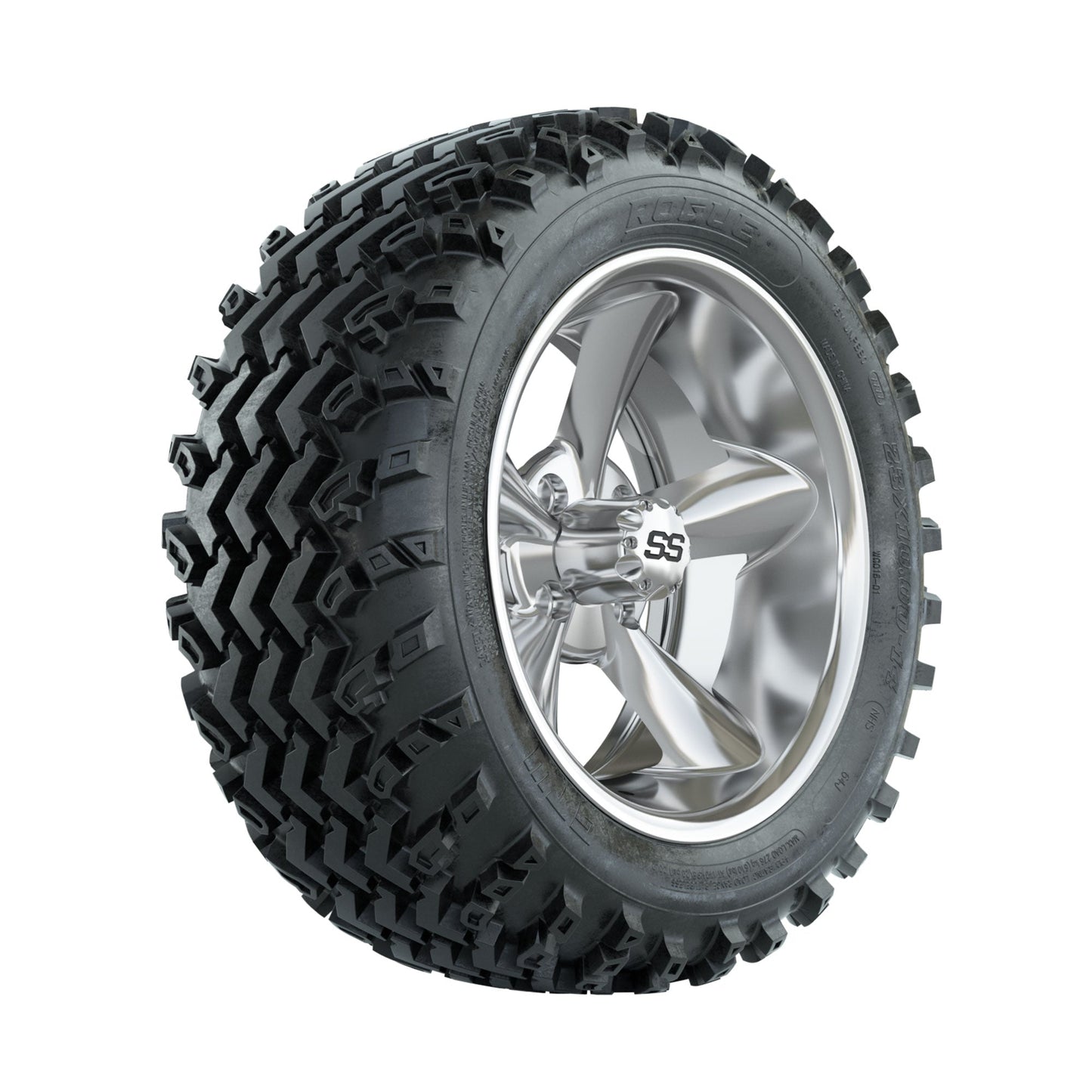 GTW Godfather Chrome 14 in Wheels with 23x10.00-14 Rogue All Terrain Tires Full Set