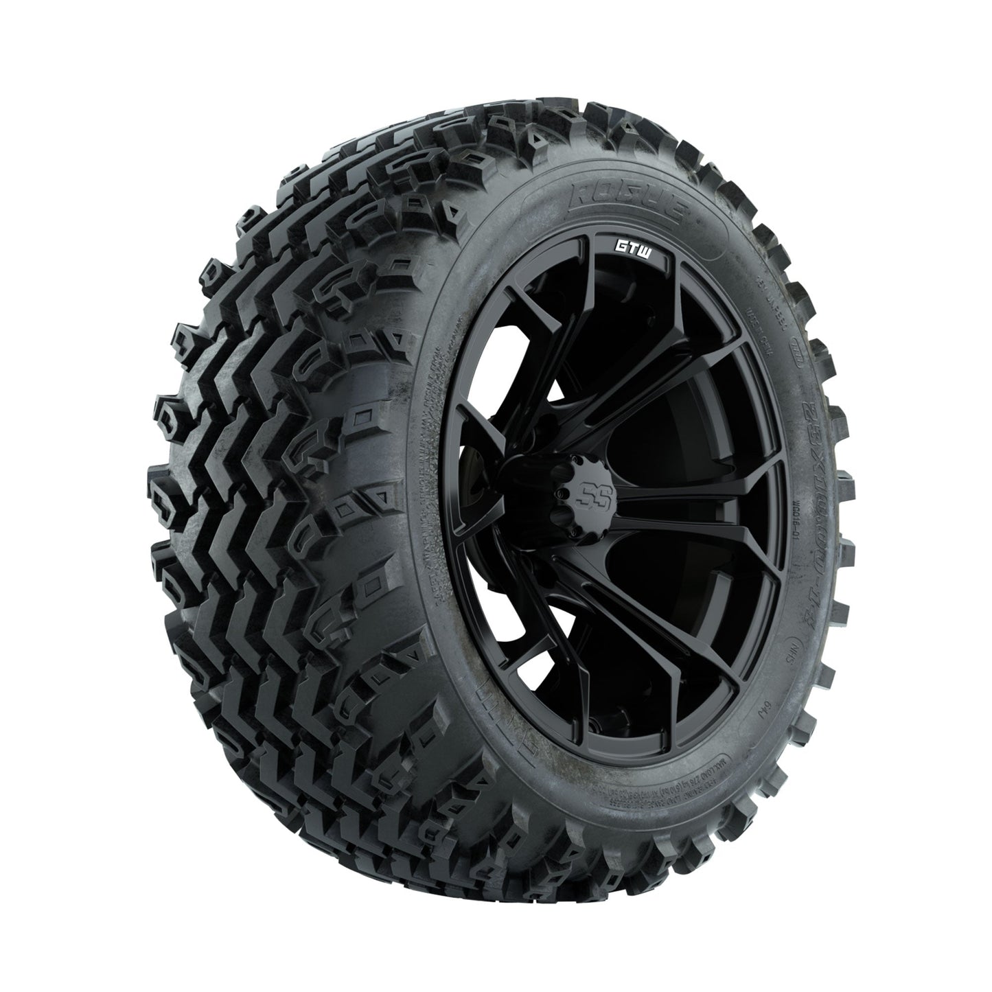 GTW Spyder Matte Black 14 in Wheels with 23x10.00-14 Rogue All Terrain Tires Full Set