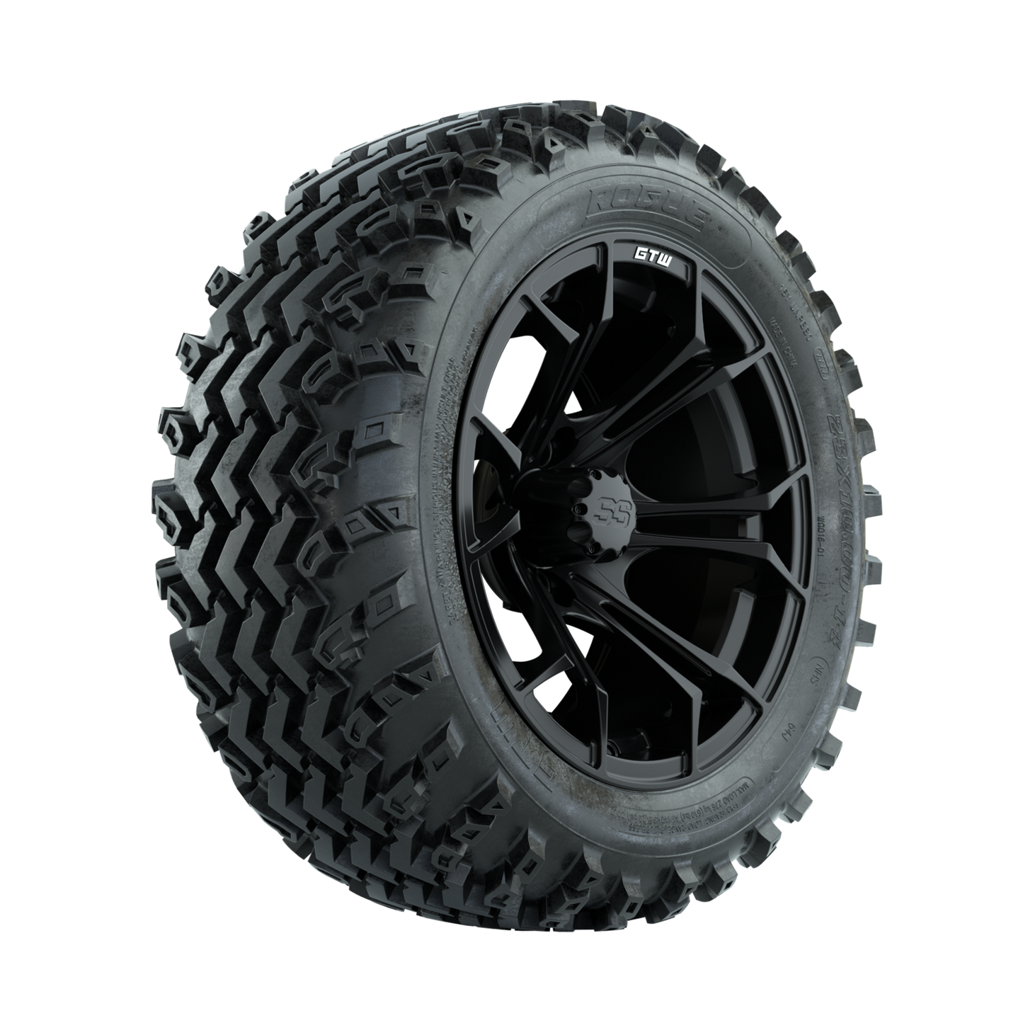 GTW Spyder Matte Black 14 in Wheels with 23x10.00-14 Rogue All Terrain Tires Full Set