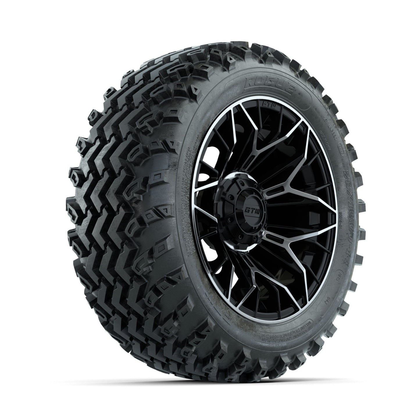 GTW Stellar Machined/Black 14 in Wheels with 23x10.00-14 Rogue All Terrain Tires Full Set