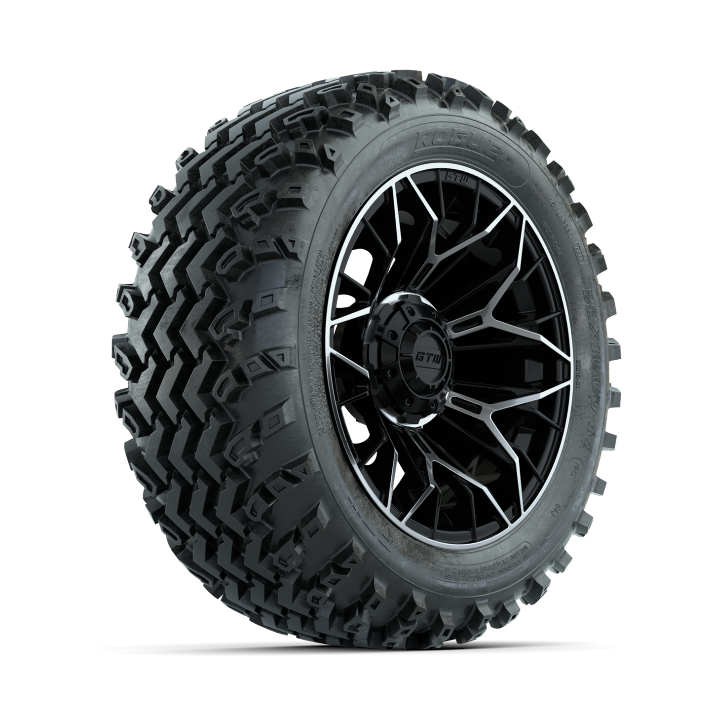 GTW Stellar Machined/Black 14 in Wheels with 23x10.00-14 Rogue All Terrain Tires Full Set