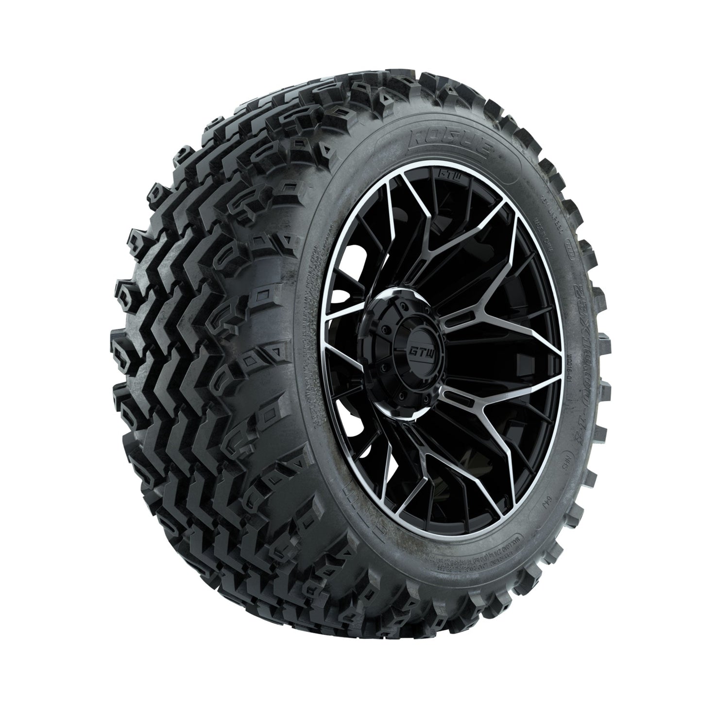 GTW Stellar Machined/Black 14 in Wheels with 23x10.00-14 Rogue All Terrain Tires Full Set