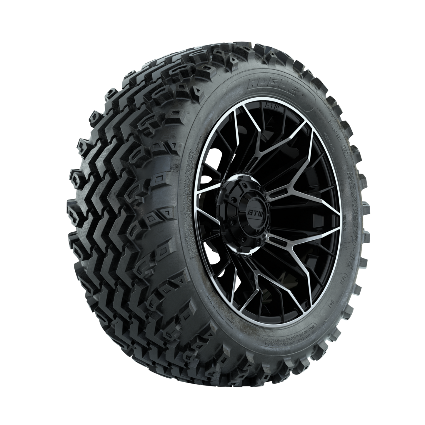 GTW Stellar Machined/Black 14 in Wheels with 23x10.00-14 Rogue All Terrain Tires Full Set