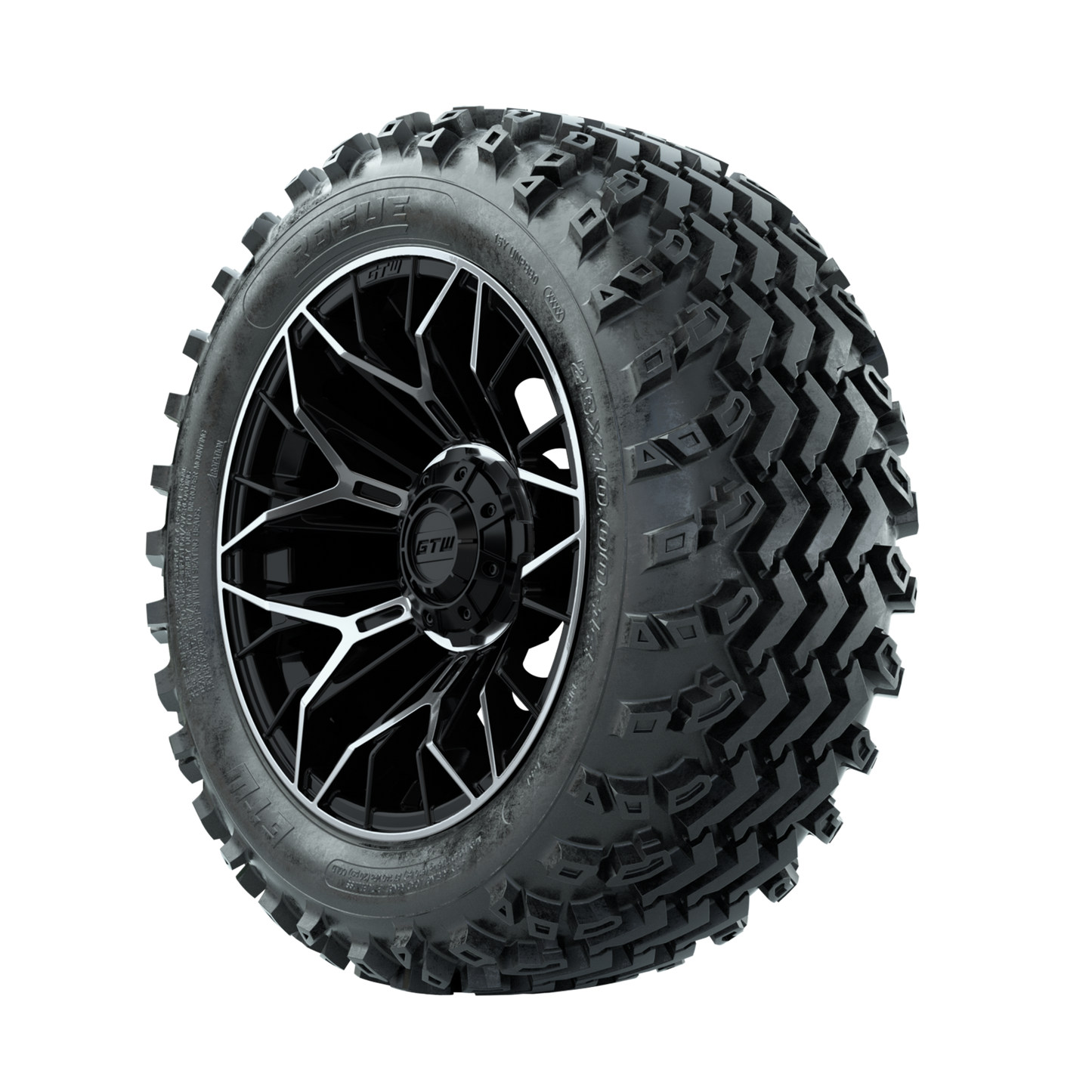 GTW Stellar Machined/Black 14 in Wheels with 23x10.00-14 Rogue All Terrain Tires Full Set