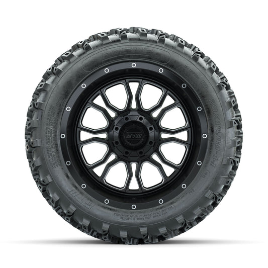 GTW Volt Machined/Black 14 in Wheels with 23x10.00-14 Rogue All Terrain Tires Full Set