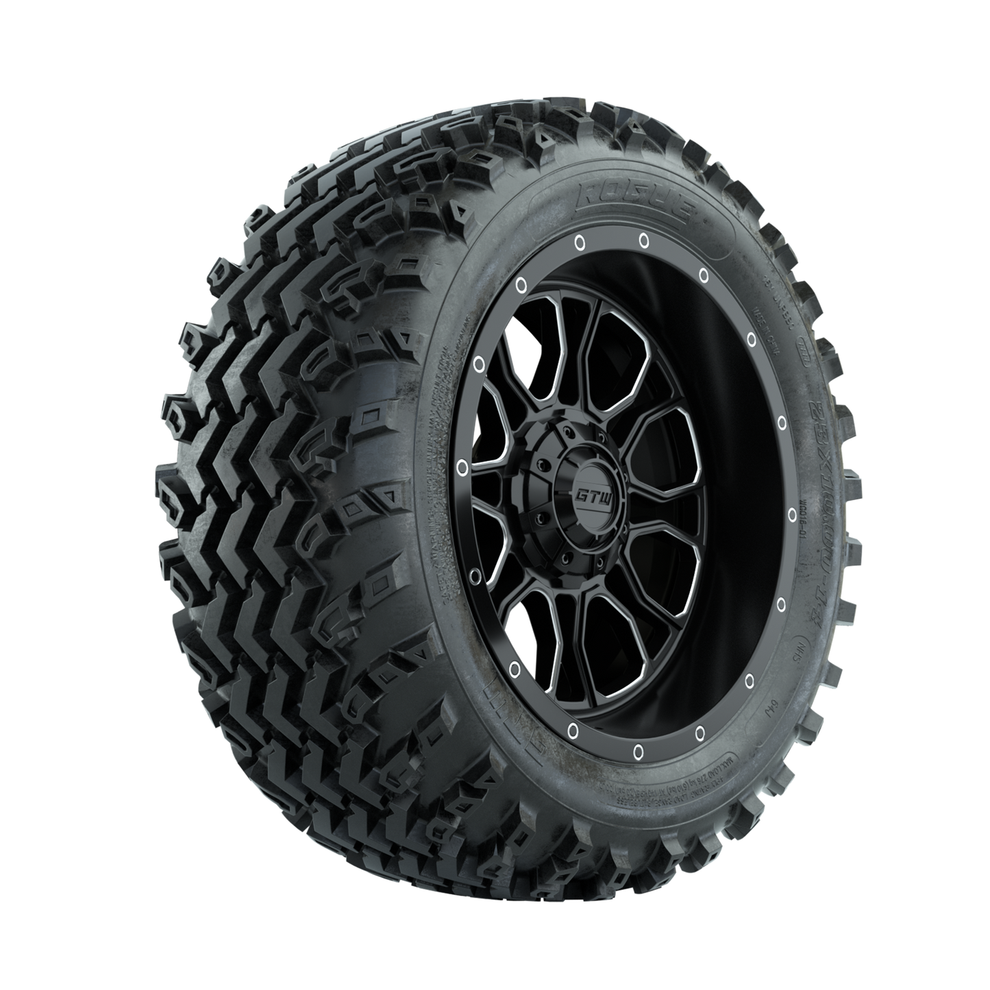 GTW Volt Machined/Black 14 in Wheels with 23x10.00-14 Rogue All Terrain Tires Full Set