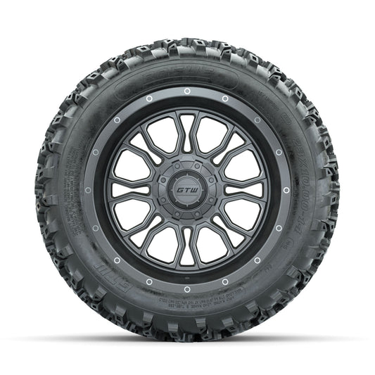 GTW Volt Gunmetal/Machined 14 in Wheels with 23x10.00-14 Rogue All Terrain Tires Full Set