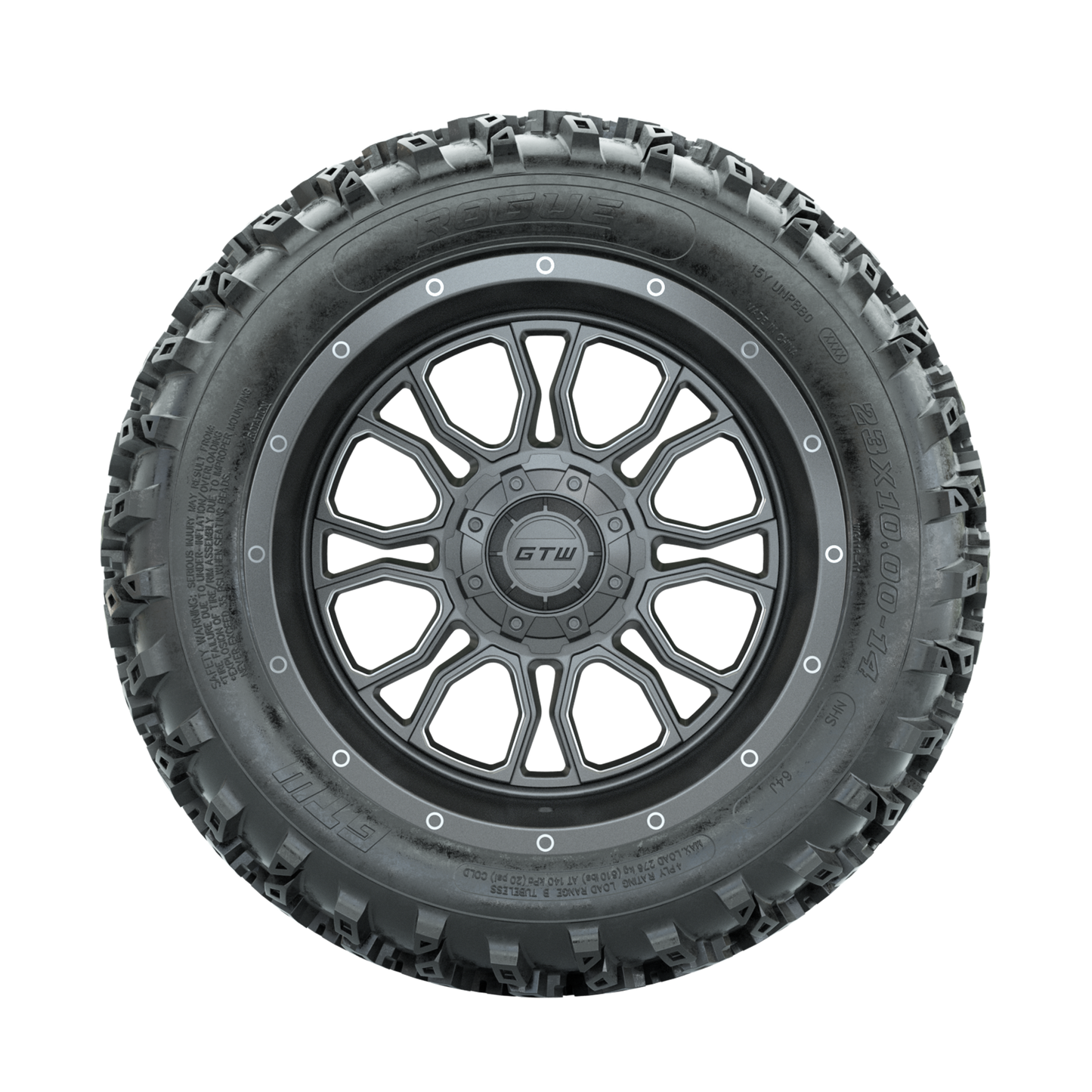 GTW Volt Gunmetal/Machined 14 in Wheels with 23x10.00-14 Rogue All Terrain Tires Full Set