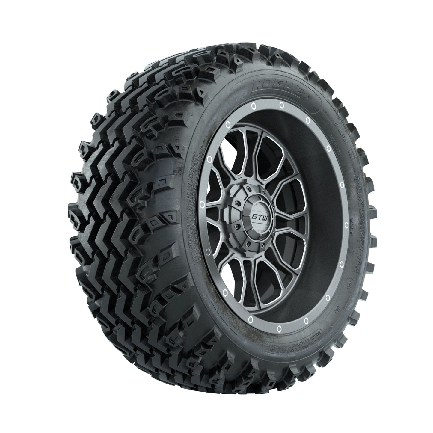 GTW Volt Gunmetal/Machined 14 in Wheels with 23x10.00-14 Rogue All Terrain Tires Full Set