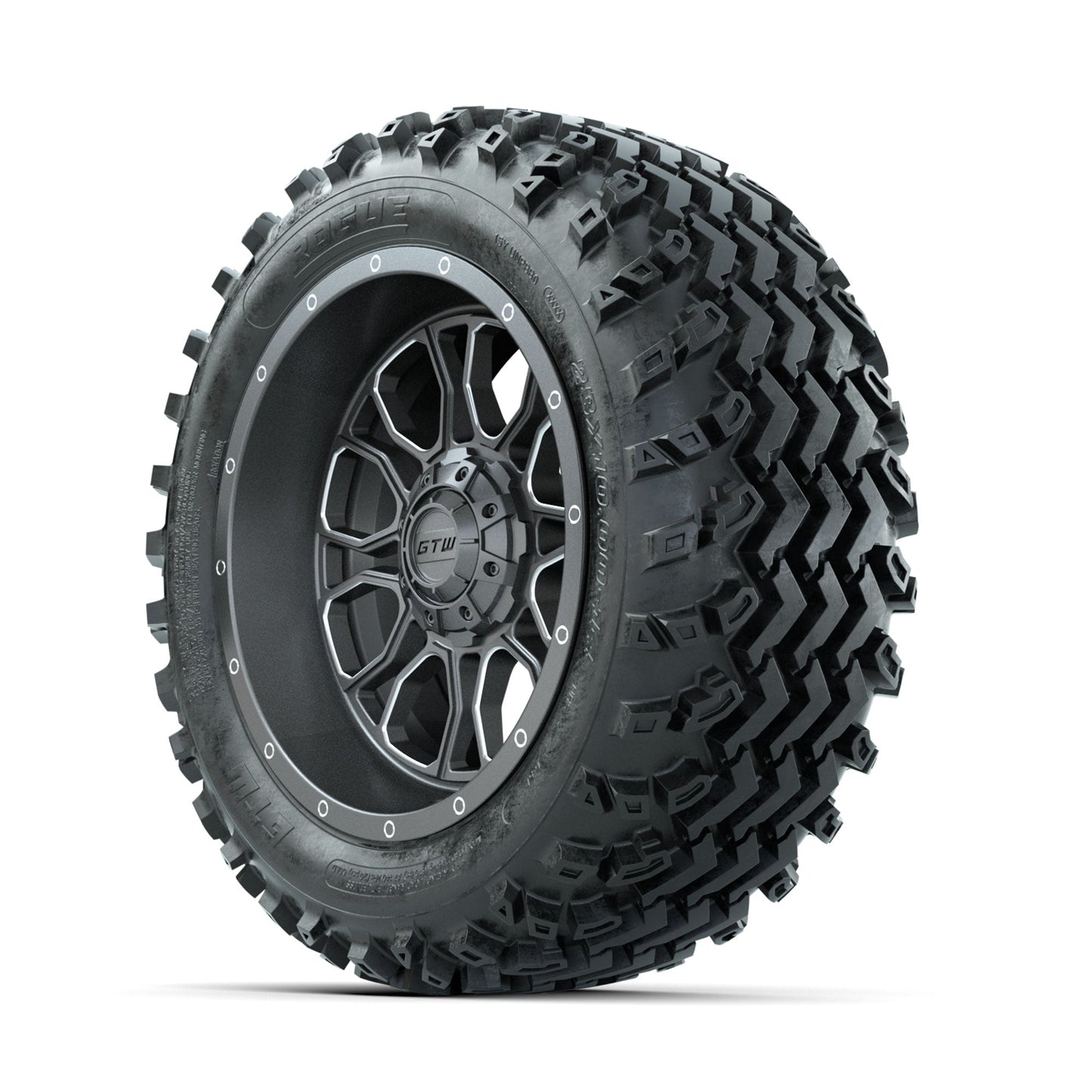 GTW Volt Gunmetal/Machined 14 in Wheels with 23x10.00-14 Rogue All Terrain Tires Full Set