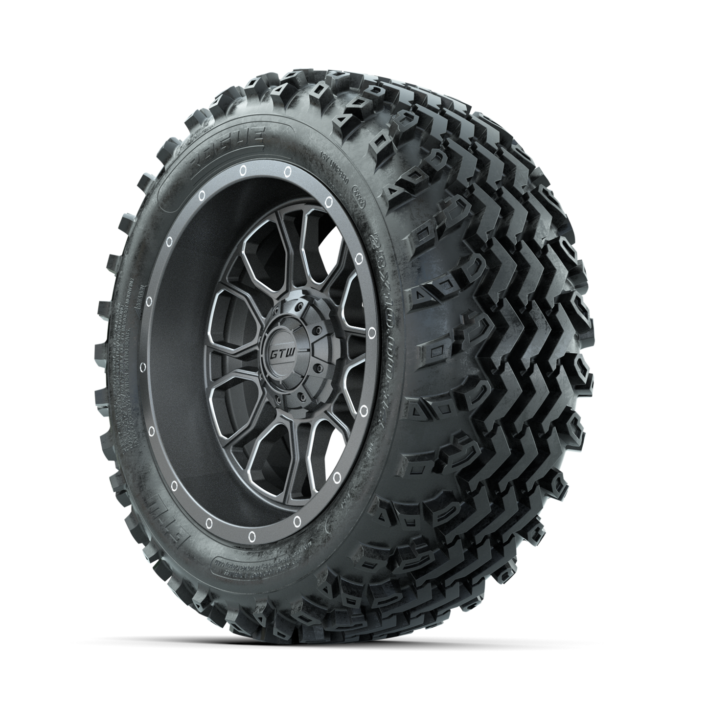 GTW Volt Gunmetal/Machined 14 in Wheels with 23x10.00-14 Rogue All Terrain Tires Full Set