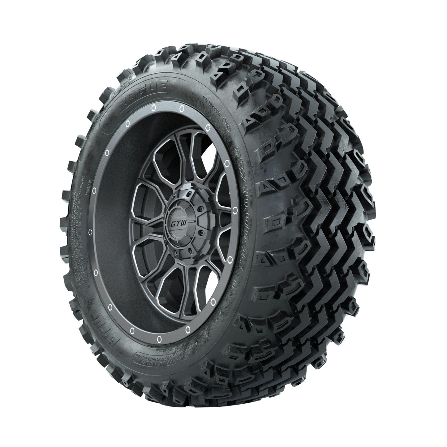 GTW Volt Gunmetal/Machined 14 in Wheels with 23x10.00-14 Rogue All Terrain Tires Full Set