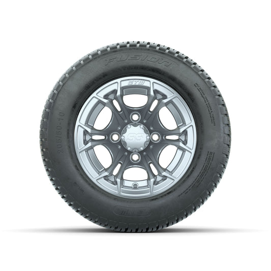 GTW Spyder Silver Brush 10 in Wheels with 205/50-10 Fusion Street Tires Full Set