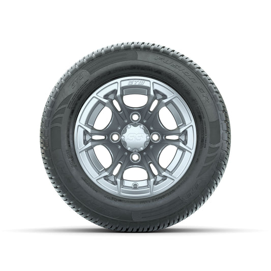GTW Spyder Silver Brush 10 in Wheels with 205/50-10 Fusion SR Steel Belted Radial Tires Full Set