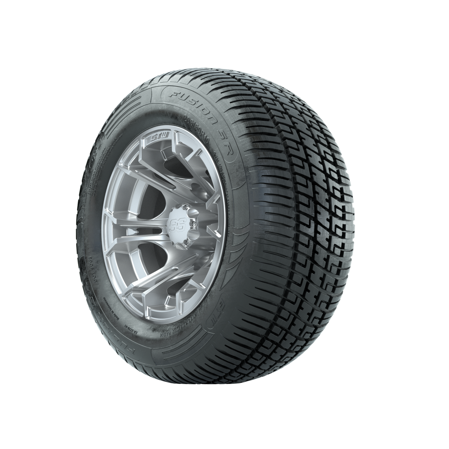 GTW Spyder Silver Brush 10 in Wheels with 205/50-10 Fusion SR Steel Belted Radial Tires Full Set