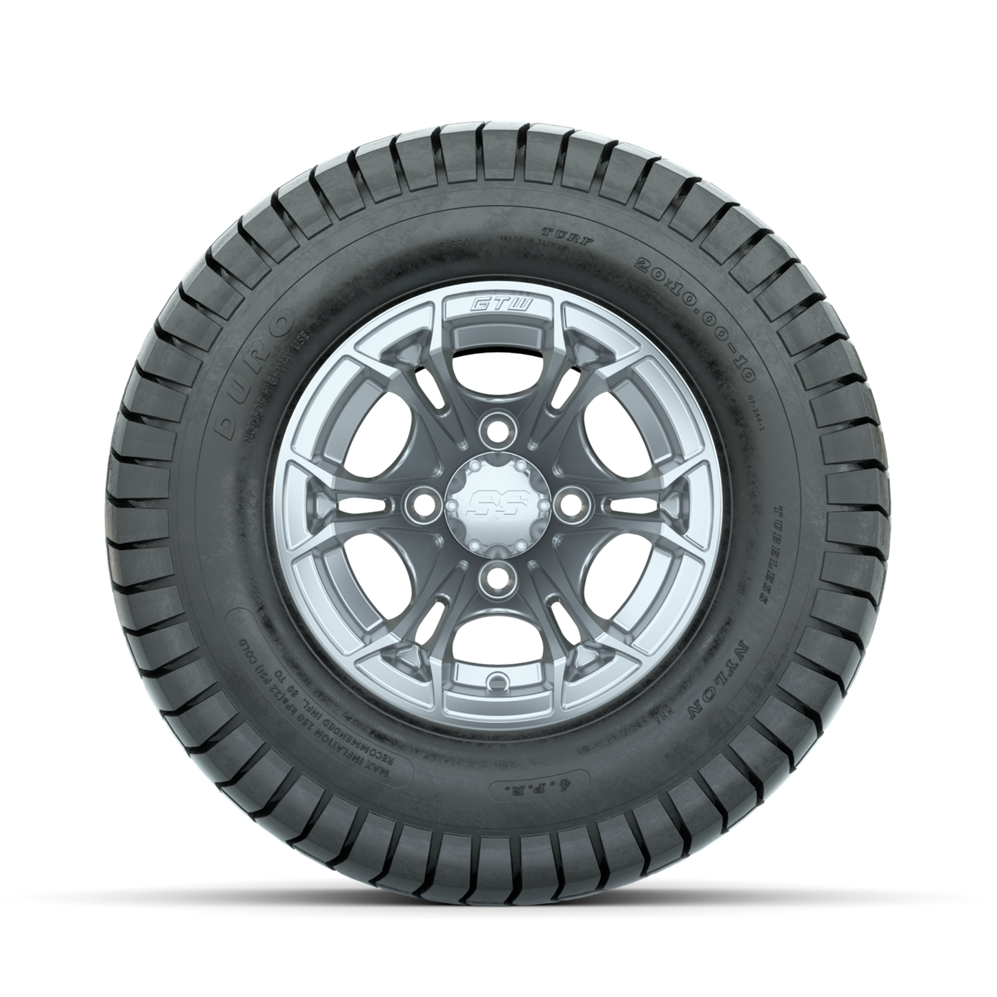 GTW Spyder Silver Brush 10 in Wheels with 20x10-10 Duro Soft Street Tires Full Set