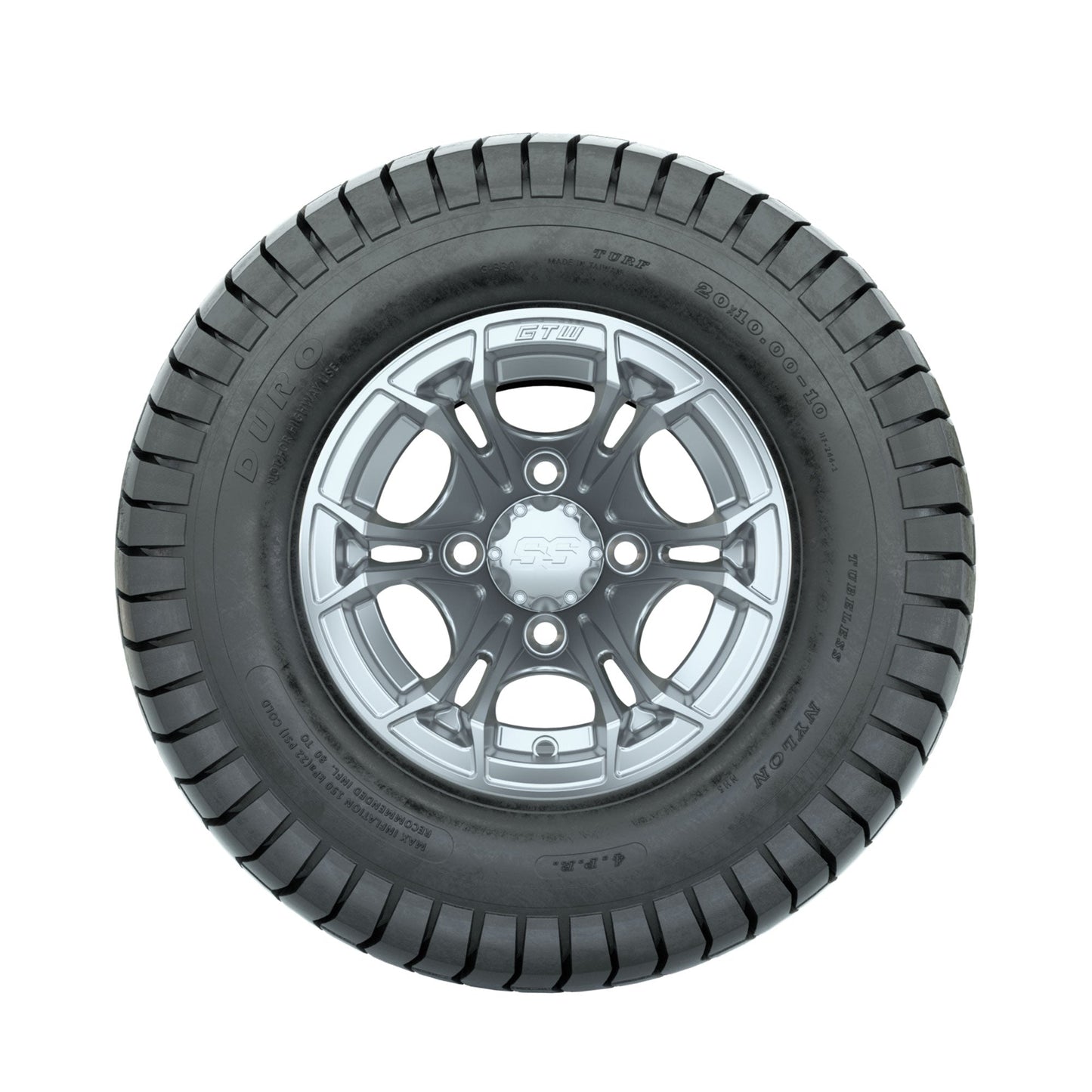 GTW Spyder Silver Brush 10 in Wheels with 20x10-10 Duro Soft Street Tires Full Set