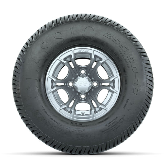 GTW Spyder Silver Brush 10 in Wheels with 22x11-10 Excel Classic Street Tires Full Set