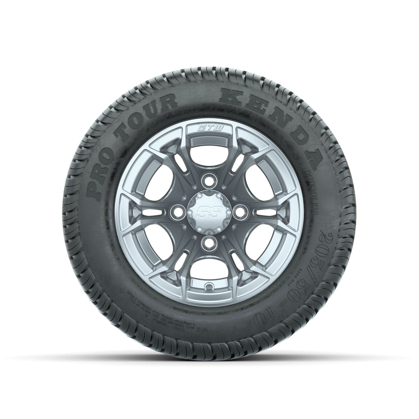 GTW Spyder Silver Brush 10 in Wheels with 205/50-10 Kenda Pro Tour Low-profile Tires Full Set