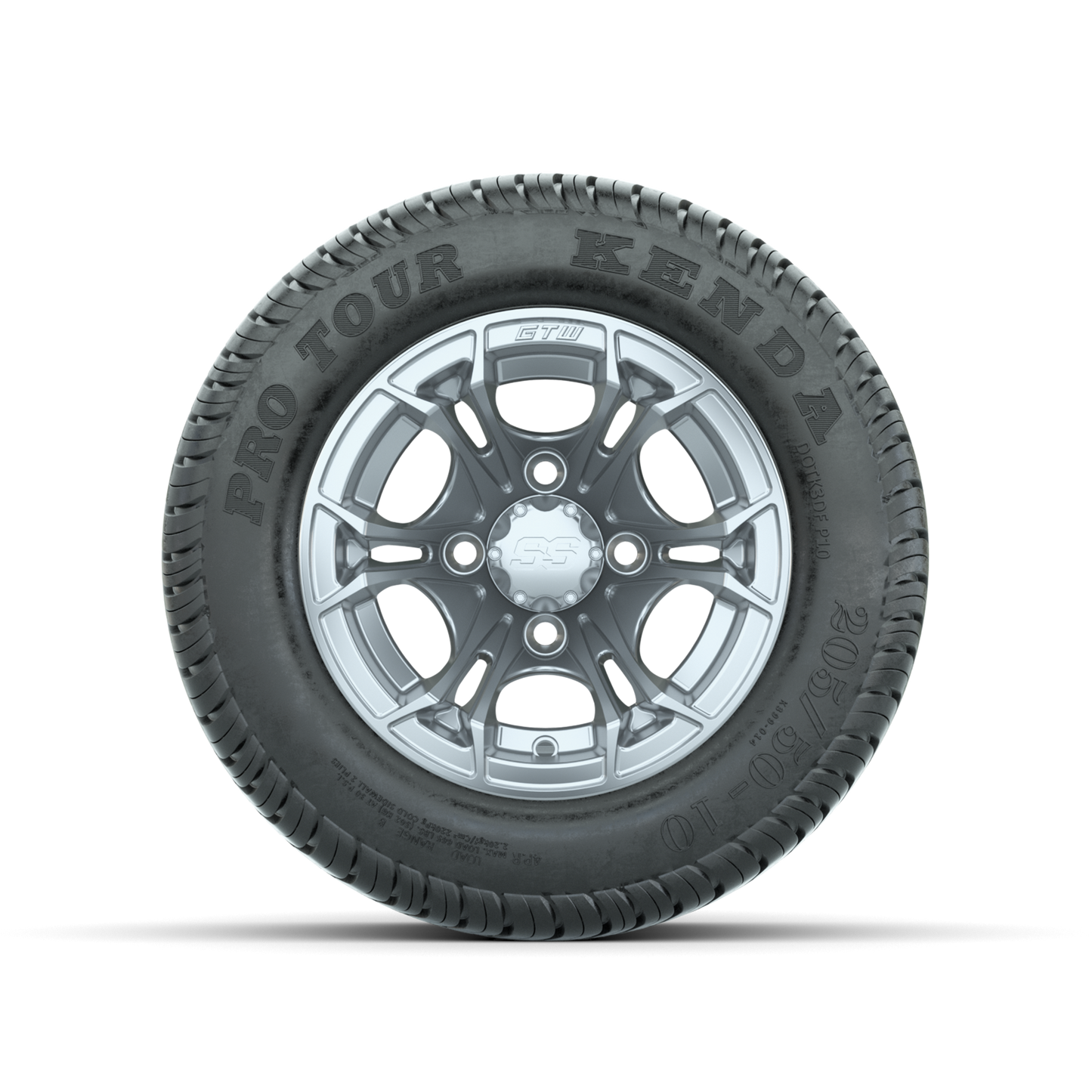GTW Spyder Silver Brush 10 in Wheels with 205/50-10 Kenda Pro Tour Low-profile Tires Full Set