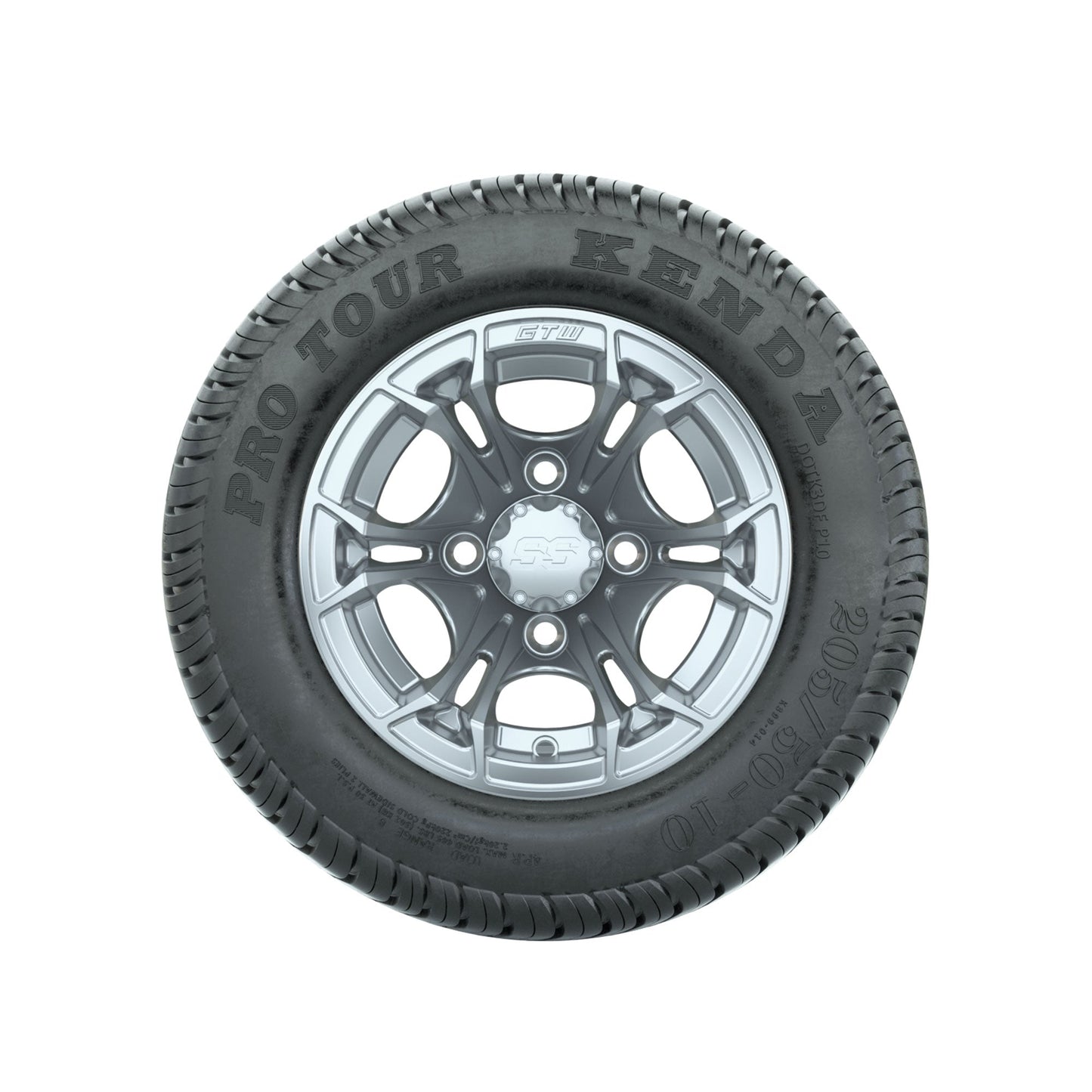 GTW Spyder Silver Brush 10 in Wheels with 205/50-10 Kenda Pro Tour Low-profile Tires Full Set