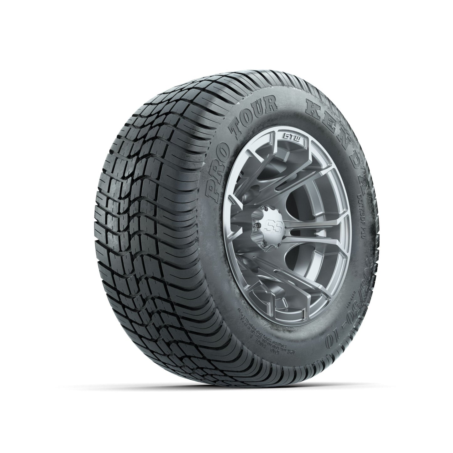 GTW Spyder Silver Brush 10 in Wheels with 205/50-10 Kenda Pro Tour Low-profile Tires Full Set