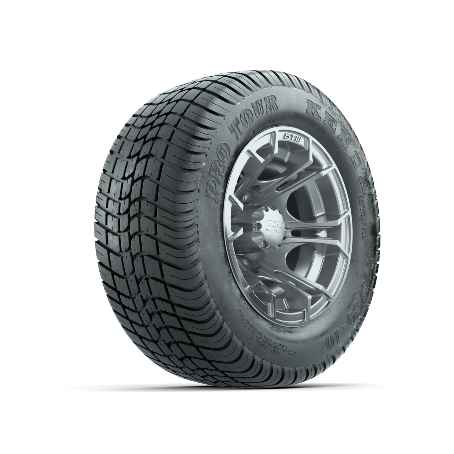GTW Spyder Silver Brush 10 in Wheels with 205/50-10 Kenda Pro Tour Low-profile Tires Full Set