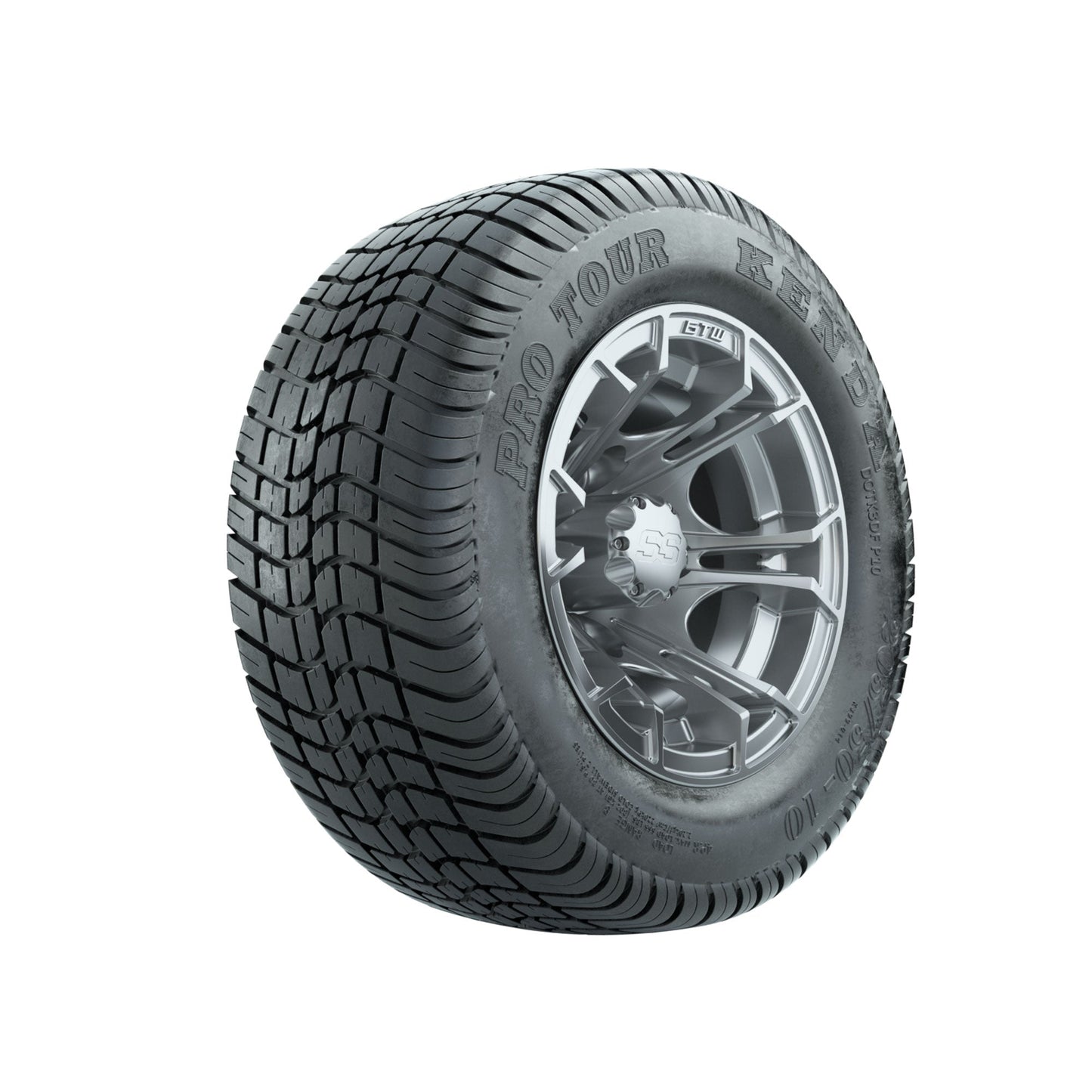 GTW Spyder Silver Brush 10 in Wheels with 205/50-10 Kenda Pro Tour Low-profile Tires Full Set