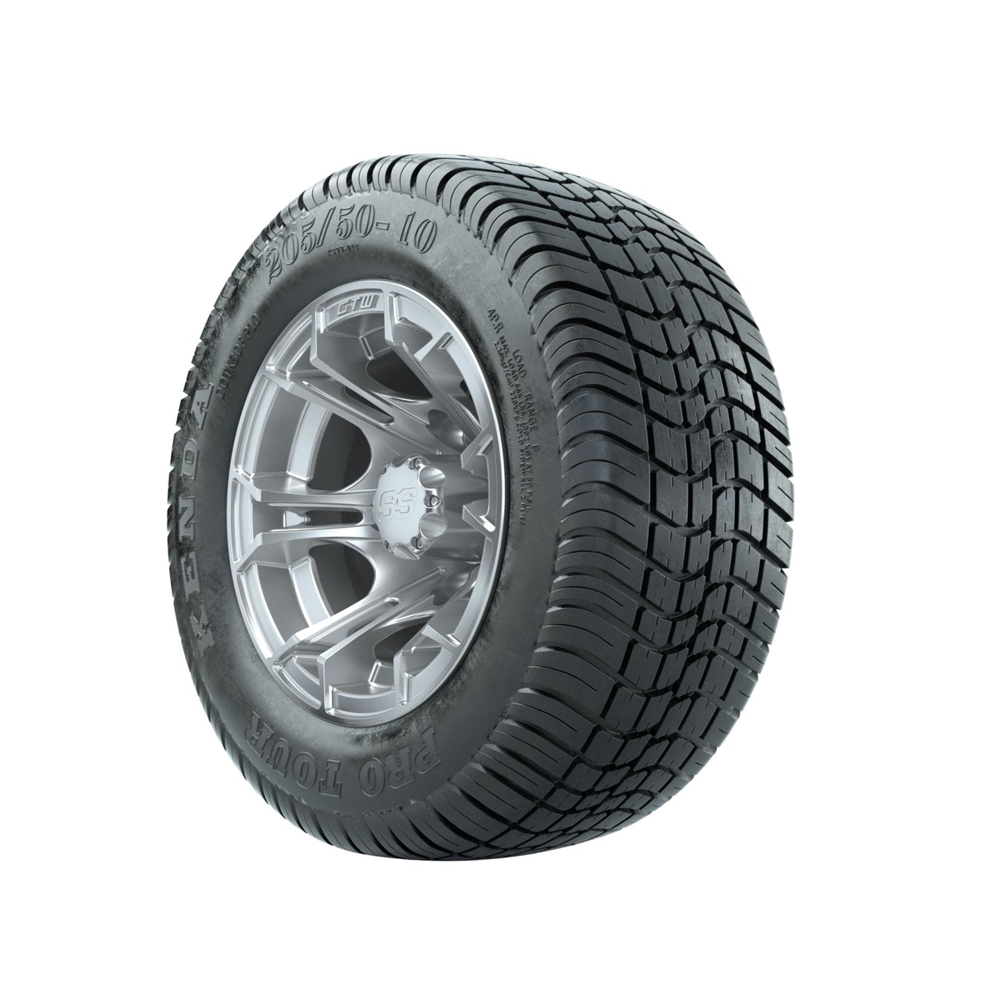 GTW Spyder Silver Brush 10 in Wheels with 205/50-10 Kenda Pro Tour Low-profile Tires Full Set