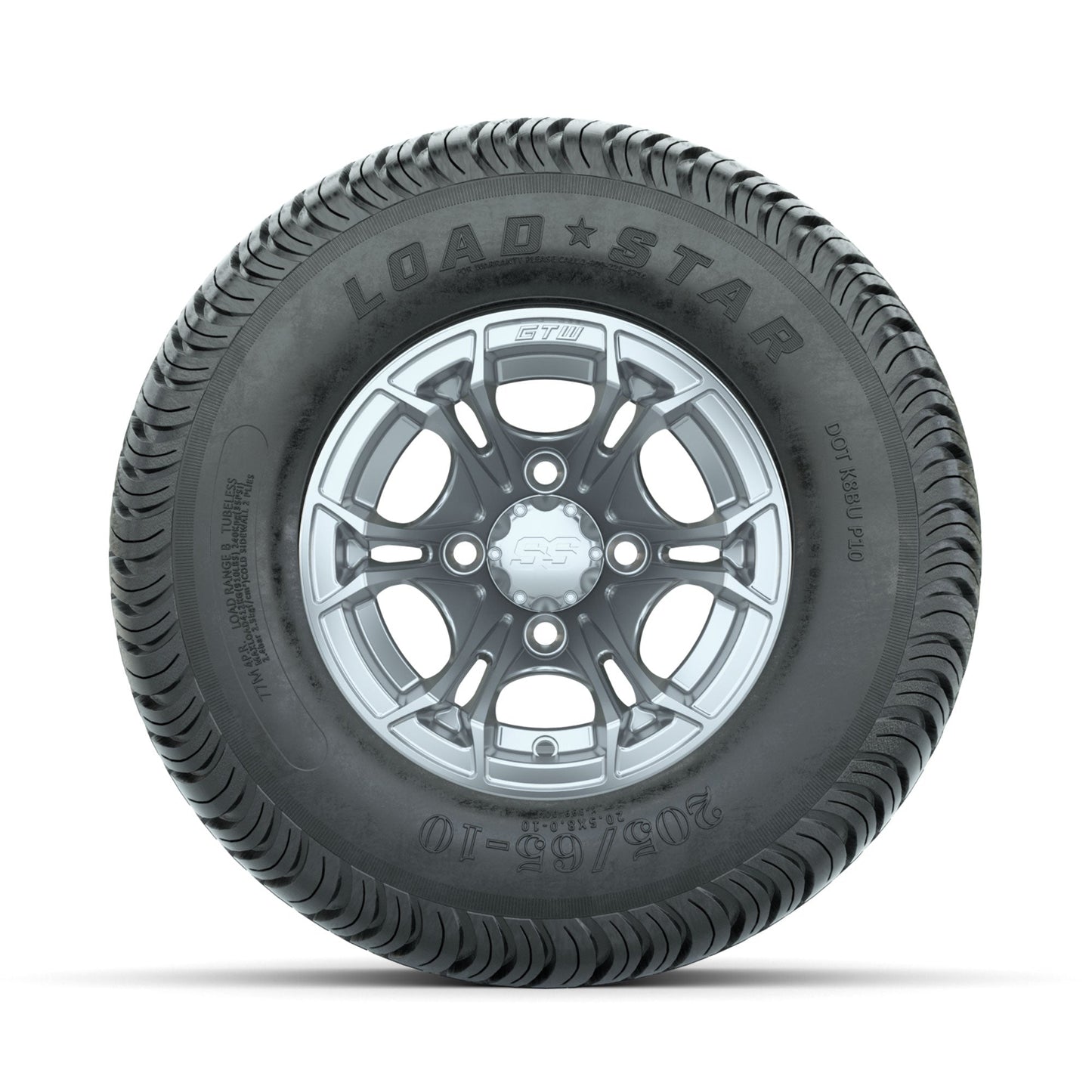 GTW Spyder Silver Brush 10 in Wheels with 205/65-10 Kenda Load Star Street Tires Full Set