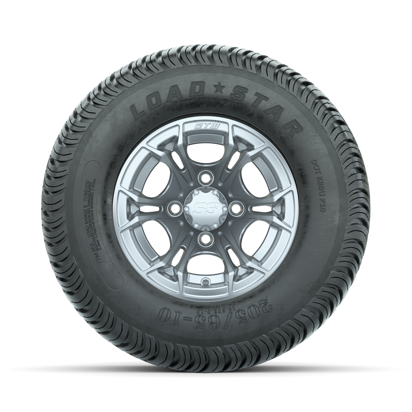 GTW Spyder Silver Brush 10 in Wheels with 205/65-10 Kenda Load Star Street Tires Full Set