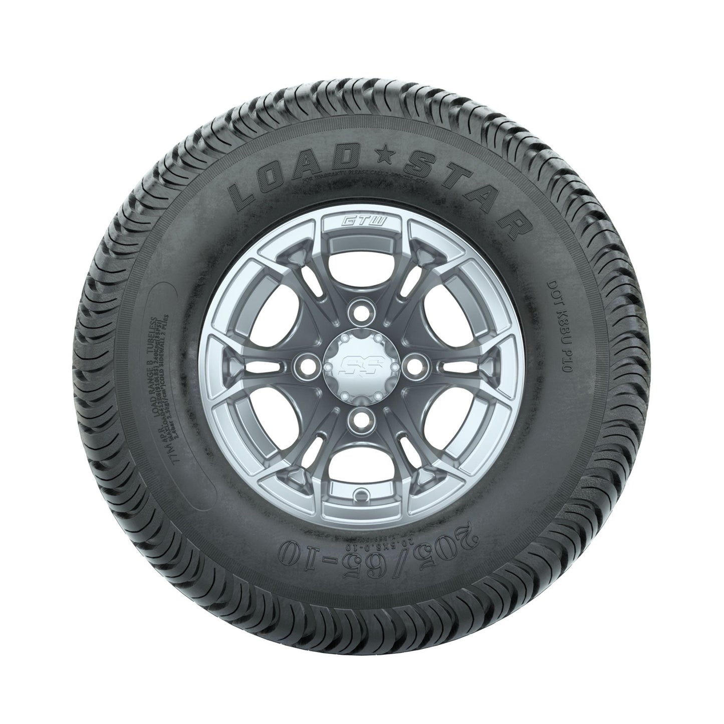 GTW Spyder Silver Brush 10 in Wheels with 205/65-10 Kenda Load Star Street Tires Full Set