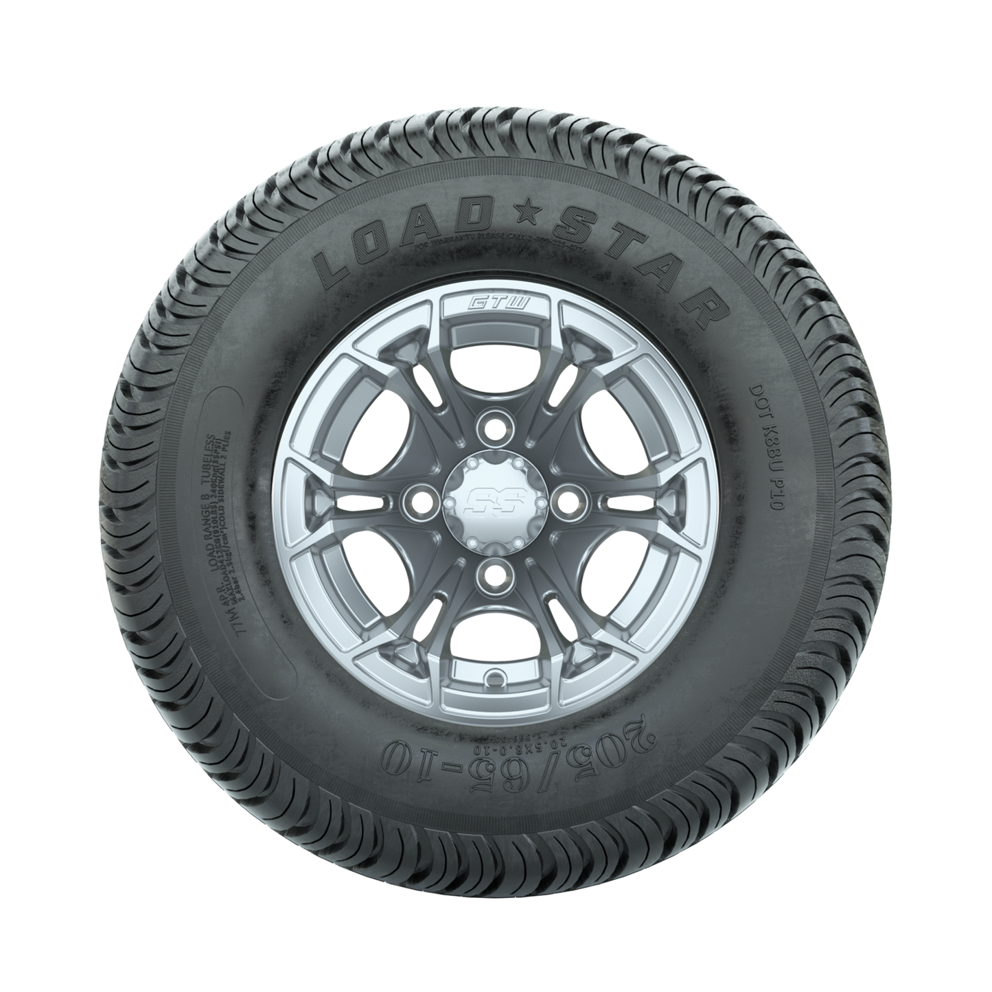GTW Spyder Silver Brush 10 in Wheels with 205/65-10 Kenda Load Star Street Tires Full Set