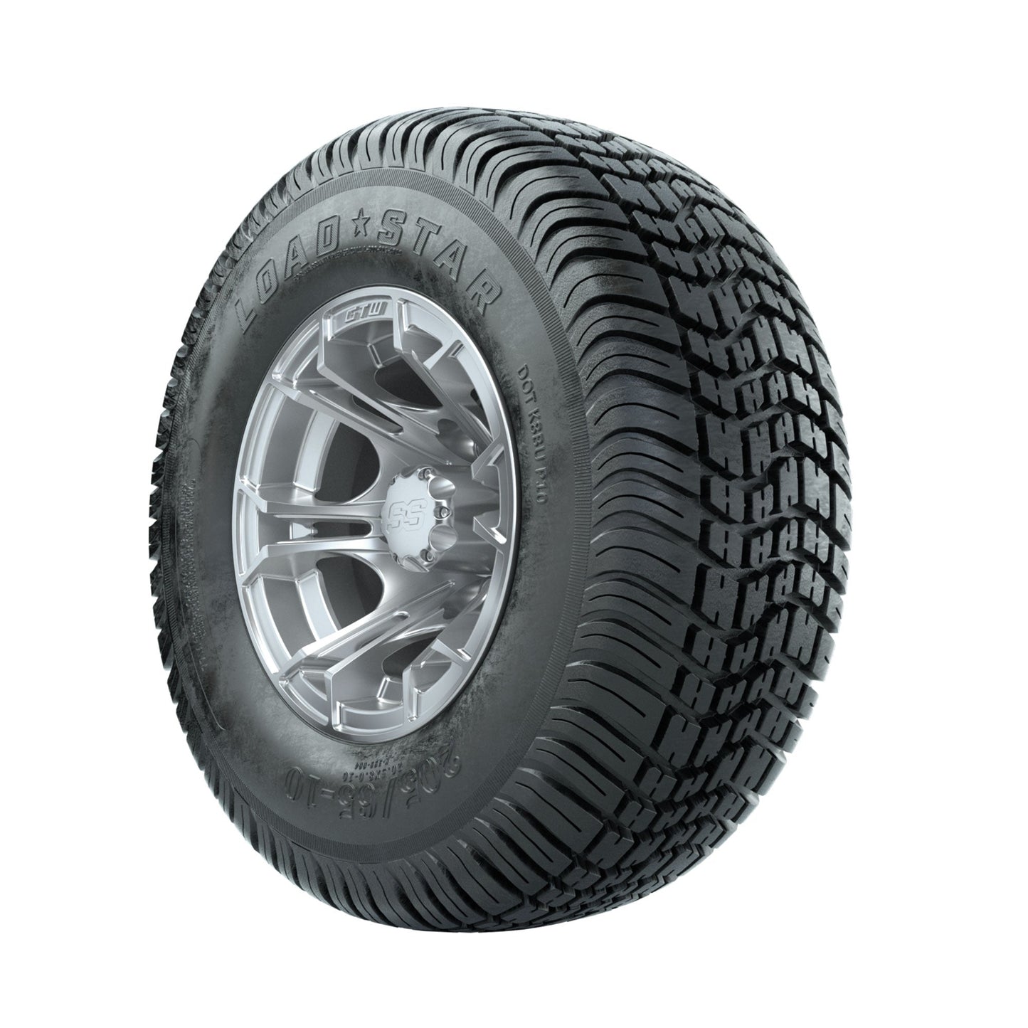GTW Spyder Silver Brush 10 in Wheels with 205/65-10 Kenda Load Star Street Tires Full Set
