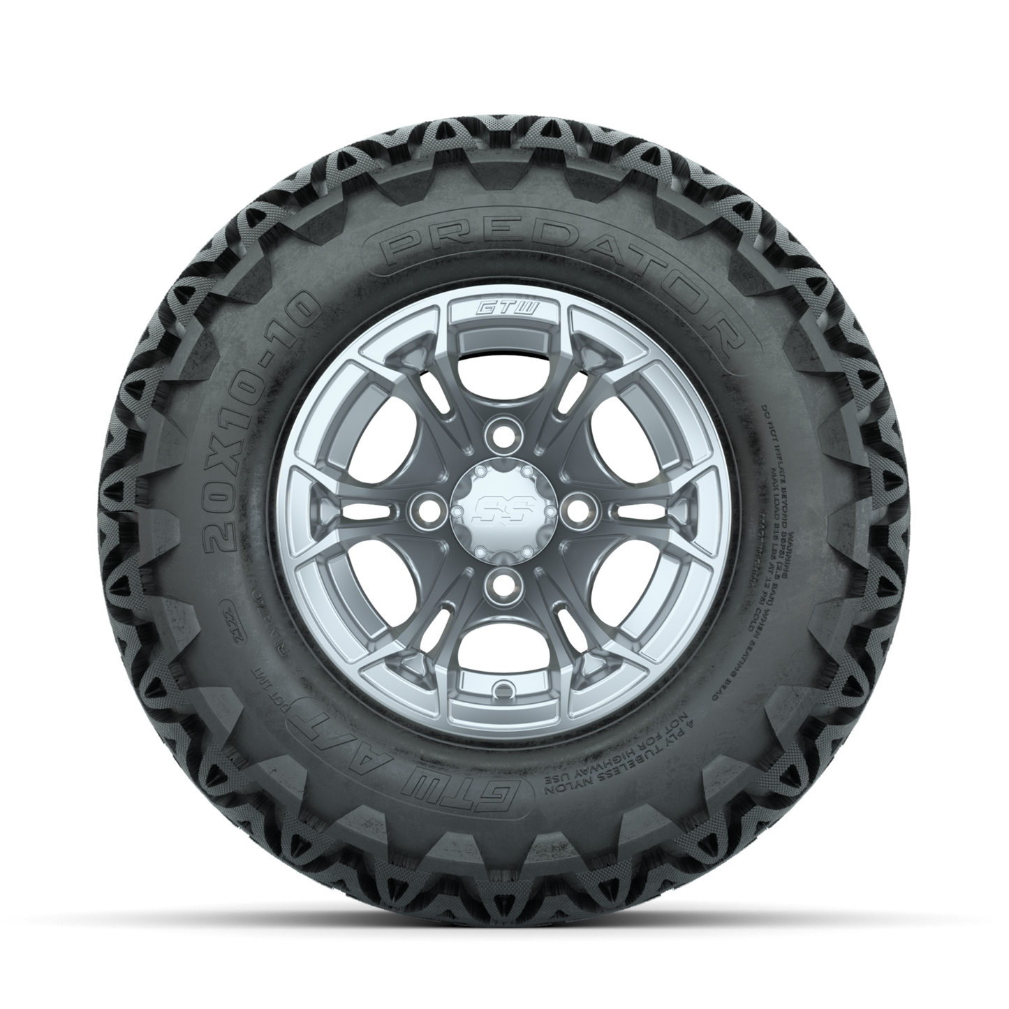 GTW Spyder Silver Brush 10 in Wheels with 20x10-10 Predator All Terrain Tires Full Set
