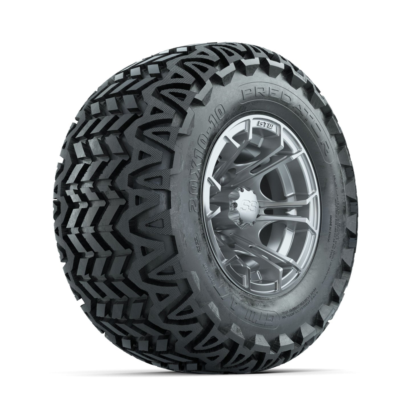 GTW Spyder Silver Brush 10 in Wheels with 20x10-10 Predator All Terrain Tires Full Set