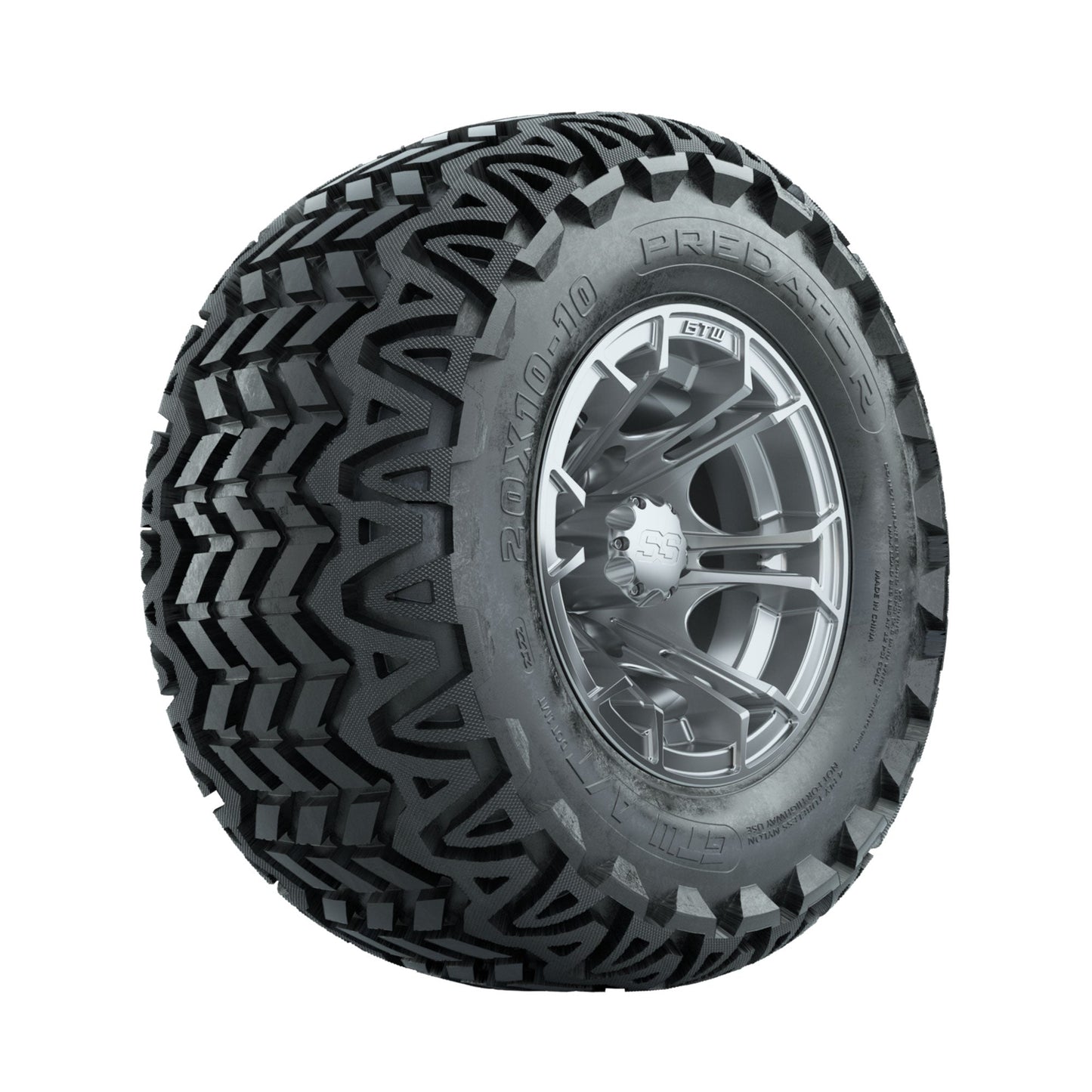 GTW Spyder Silver Brush 10 in Wheels with 20x10-10 Predator All Terrain Tires Full Set